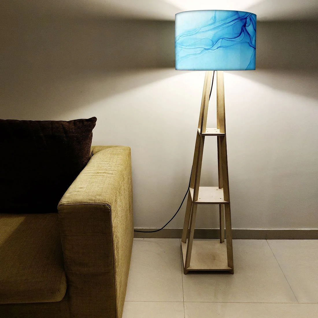 Standing Wooden Tripod Light - Purple Ink Watercolor - Image 5