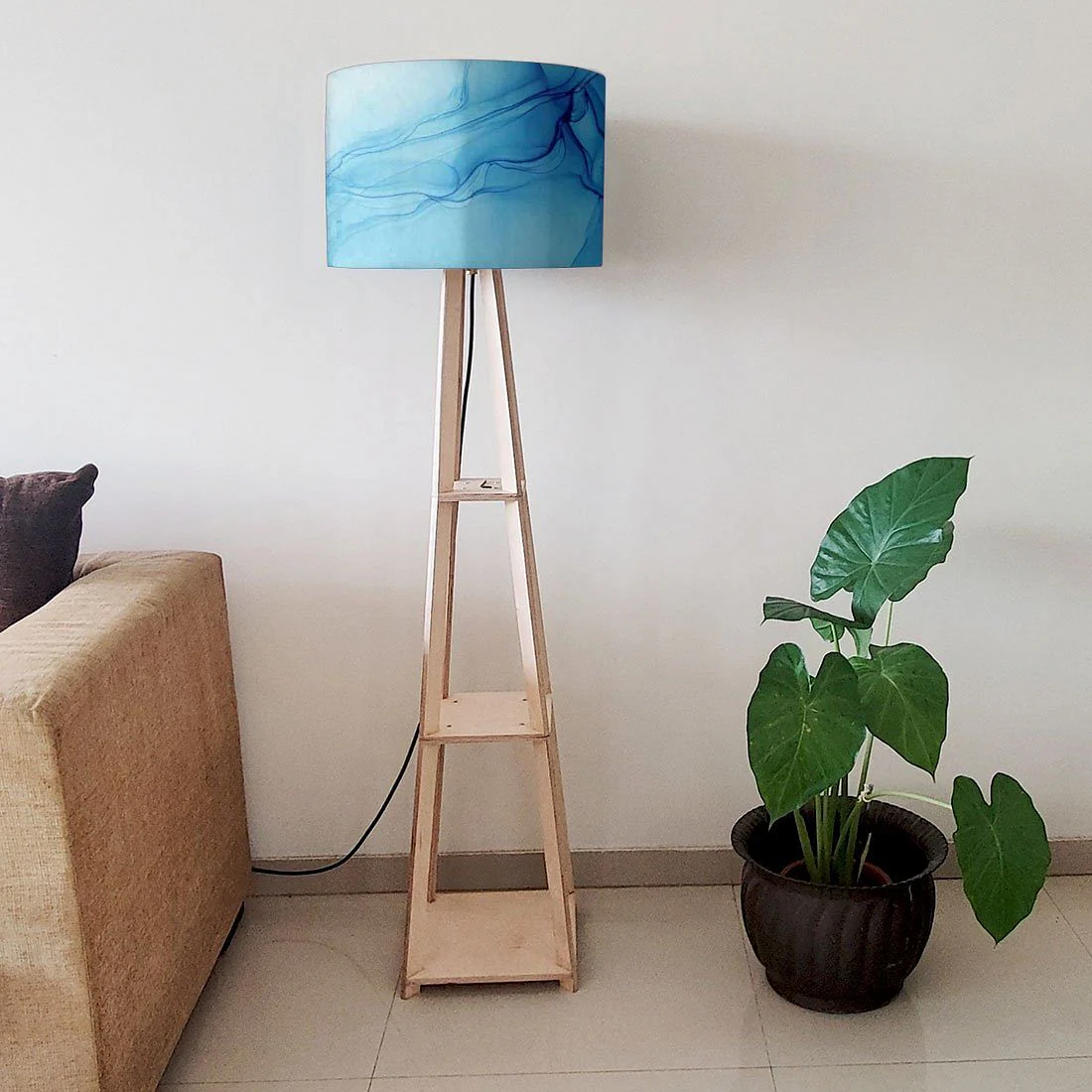 Standing Wooden Tripod Light - Purple Ink Watercolor - Image 6