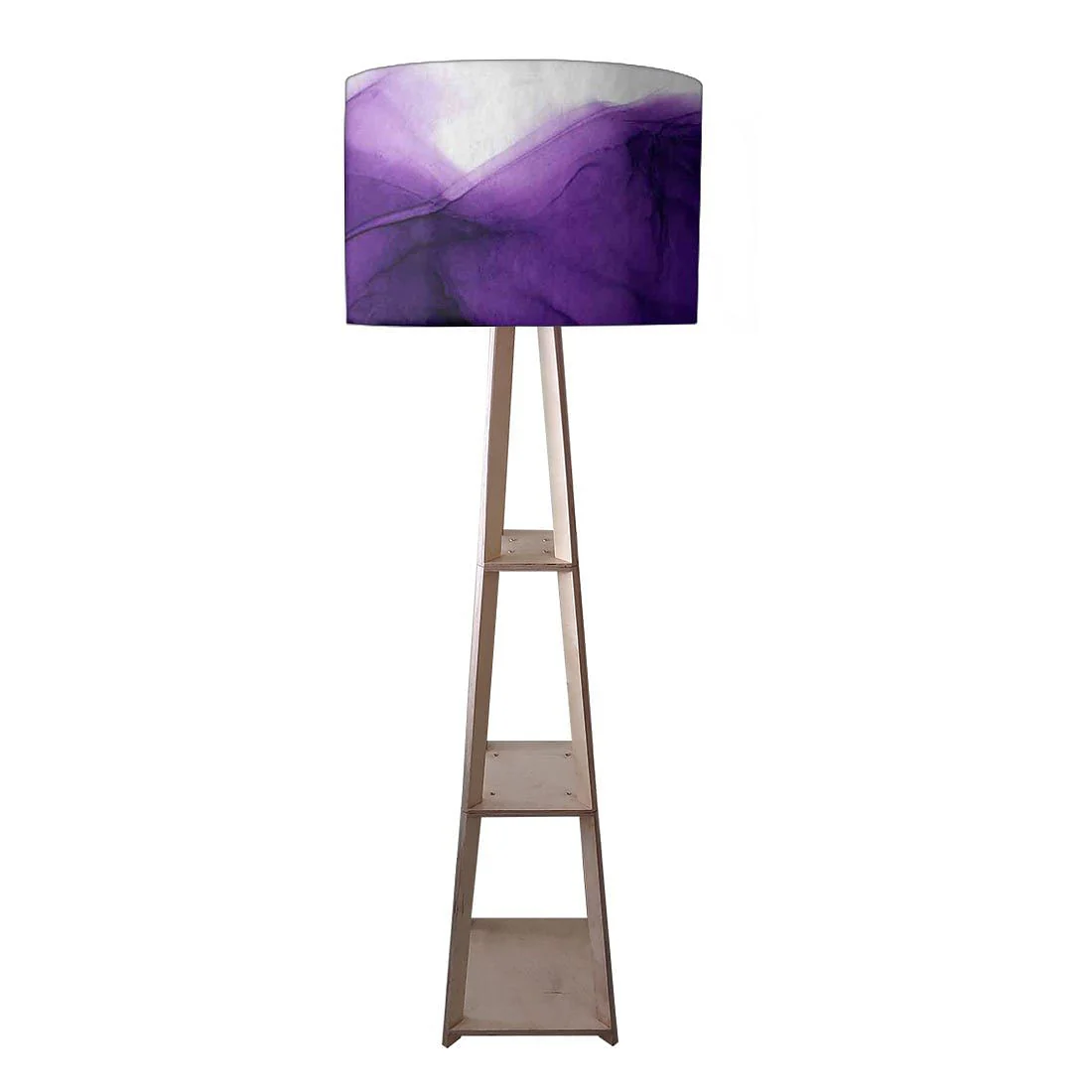 Wooden Tripod Floor Lamp - Pink Golden Ink Watercolor