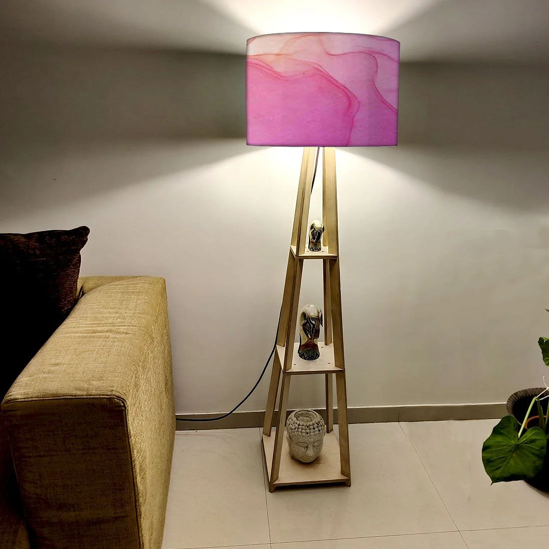 Small Wooden Floor Lamp - Black Ink Watercolor - Image 2