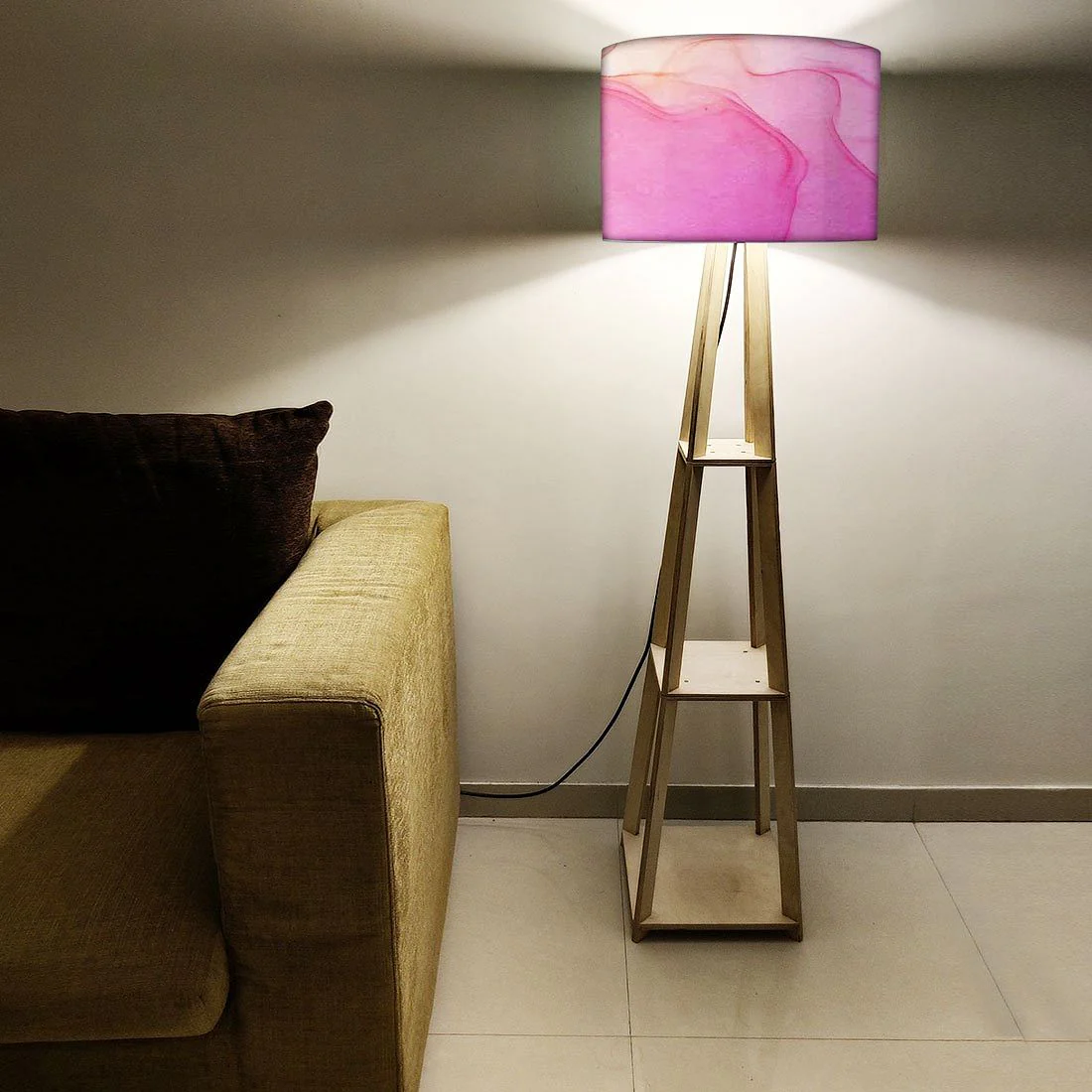 Small Wooden Floor Lamp - Black Ink Watercolor - Image 5