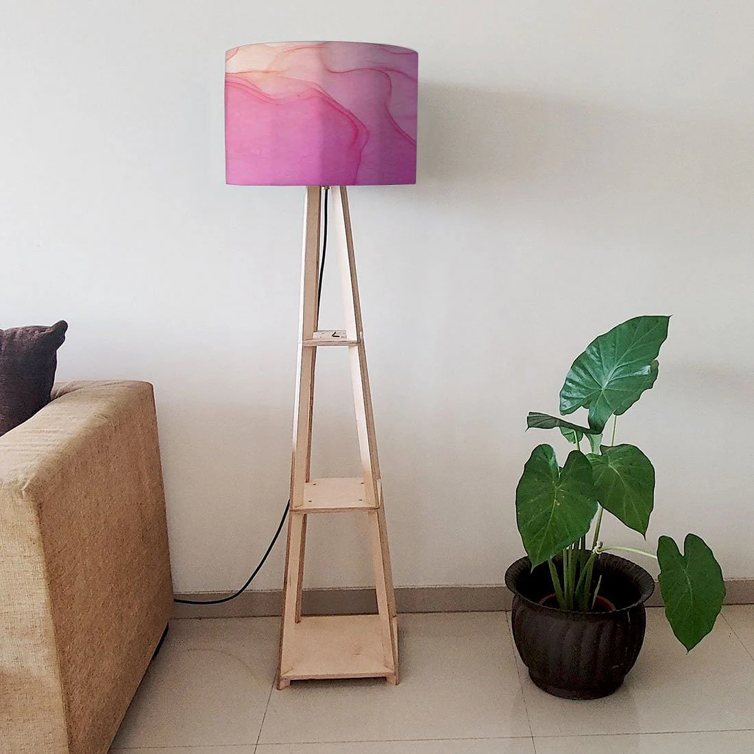 Small Wooden Floor Lamp - Black Ink Watercolor - Image 6