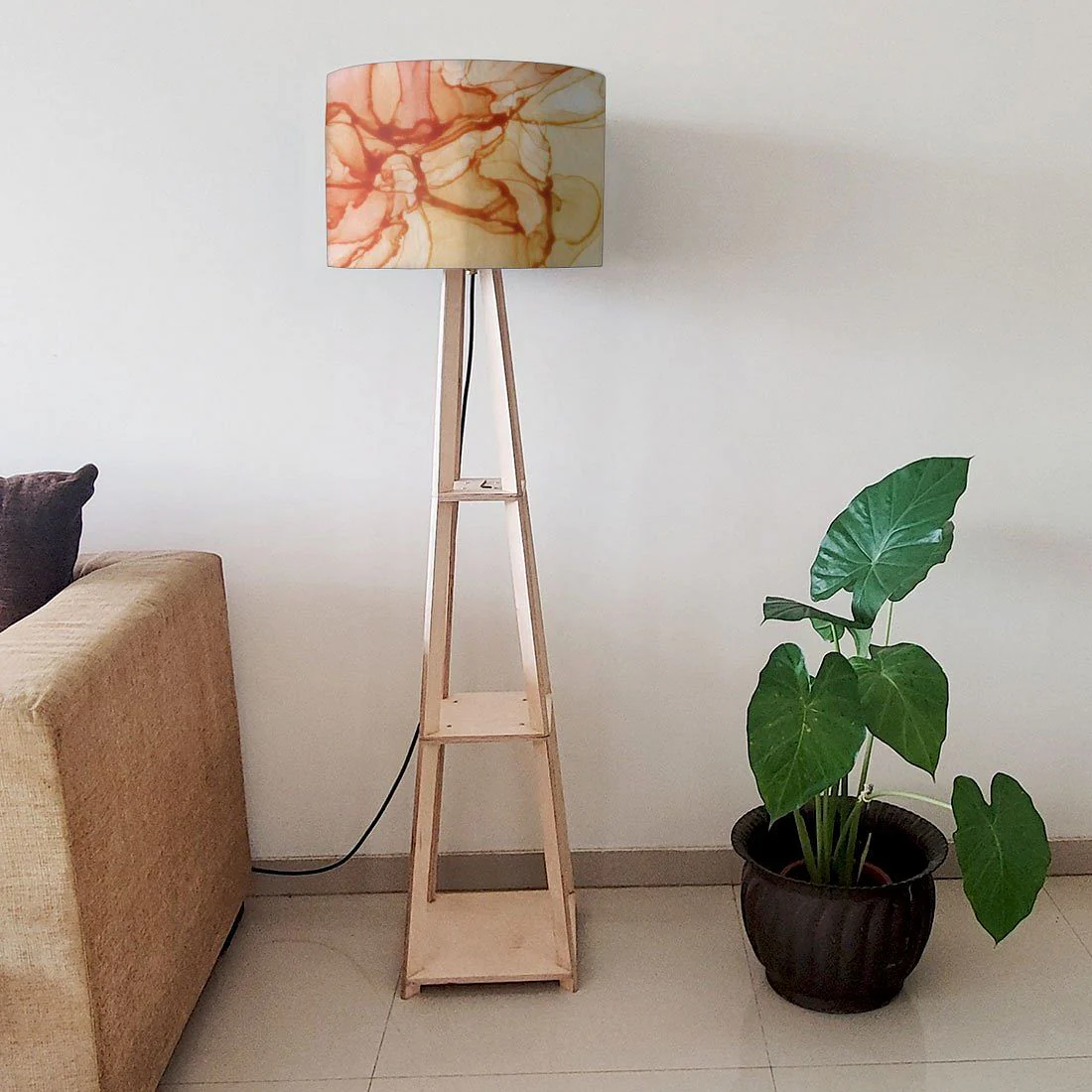 Tall Wooden Standing Lamps - Purple Multicolor Ink Watercolor - Image 6
