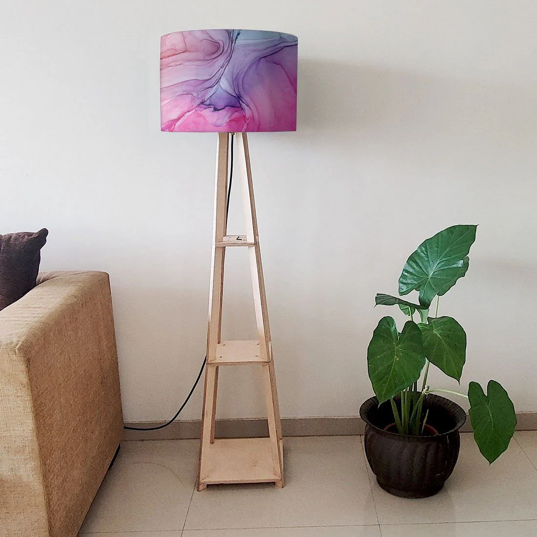 Wooden Floor Shelf Lamps for Living Room - Watercolor