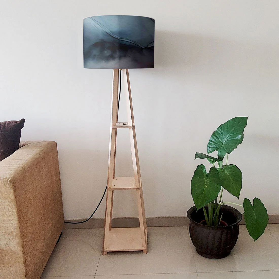 Wooden Floor Lamp - Pink Ink Watercolor - Image 6