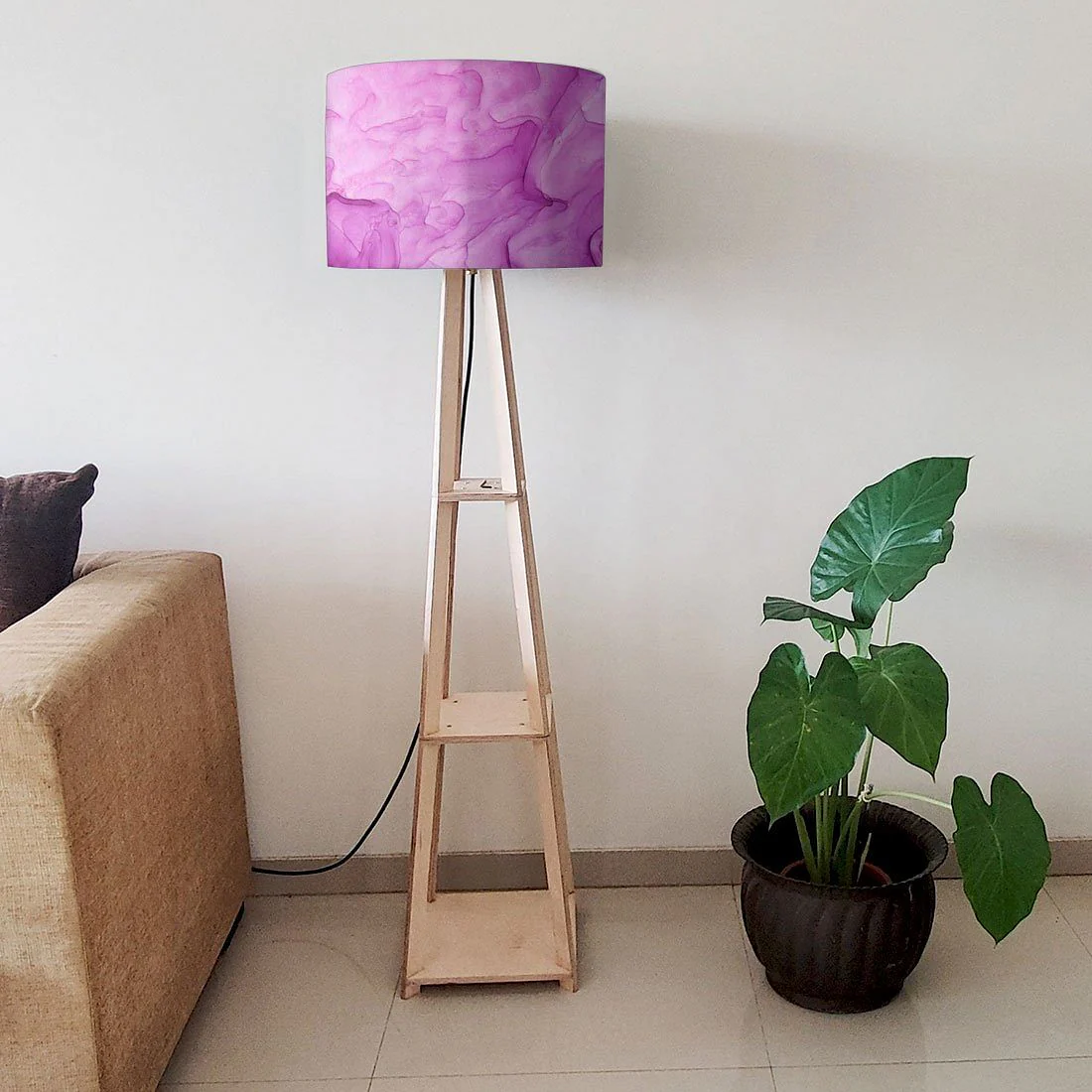 Purple Floor Lamp with Shelves Night Light -