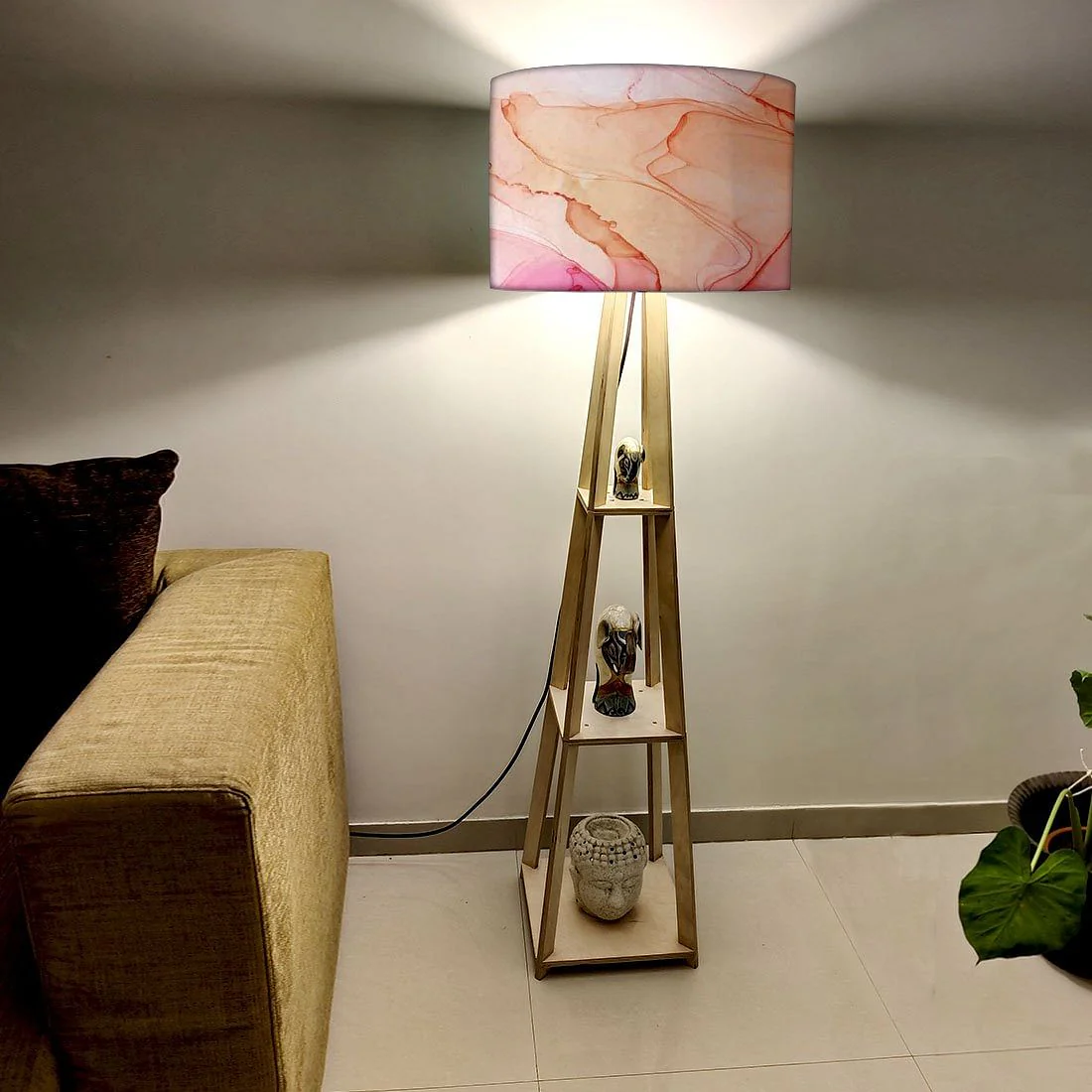 Shelf Tripod Floor Lamp - Green Purple Ink Watercolor - Image 2