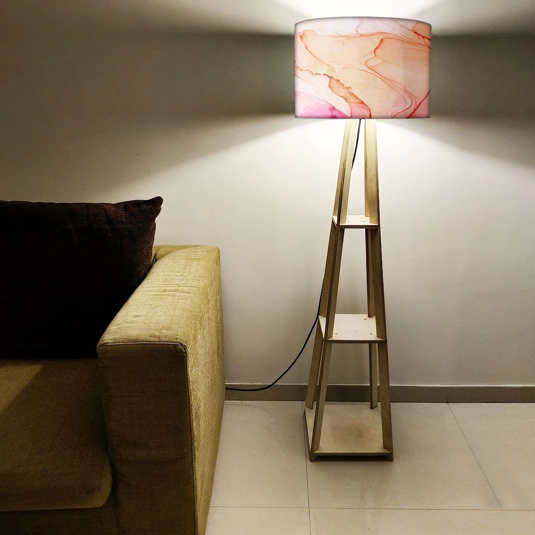 Shelf Tripod Floor Lamp - Green Purple Ink Watercolor - Image 5