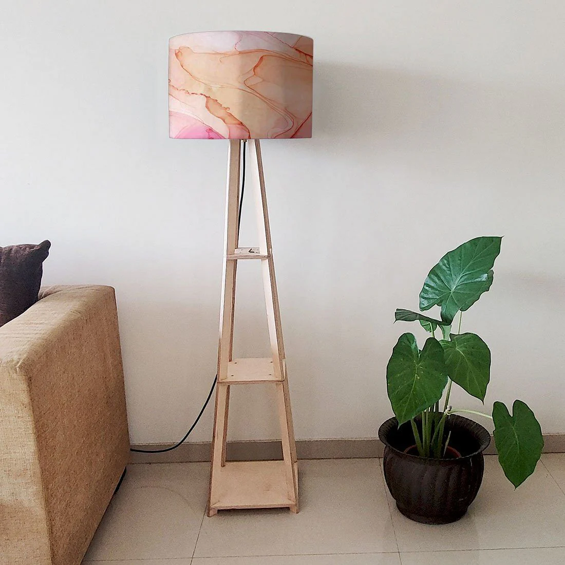 Shelf Tripod Floor Lamp - Green Purple Ink Watercolor - Image 6