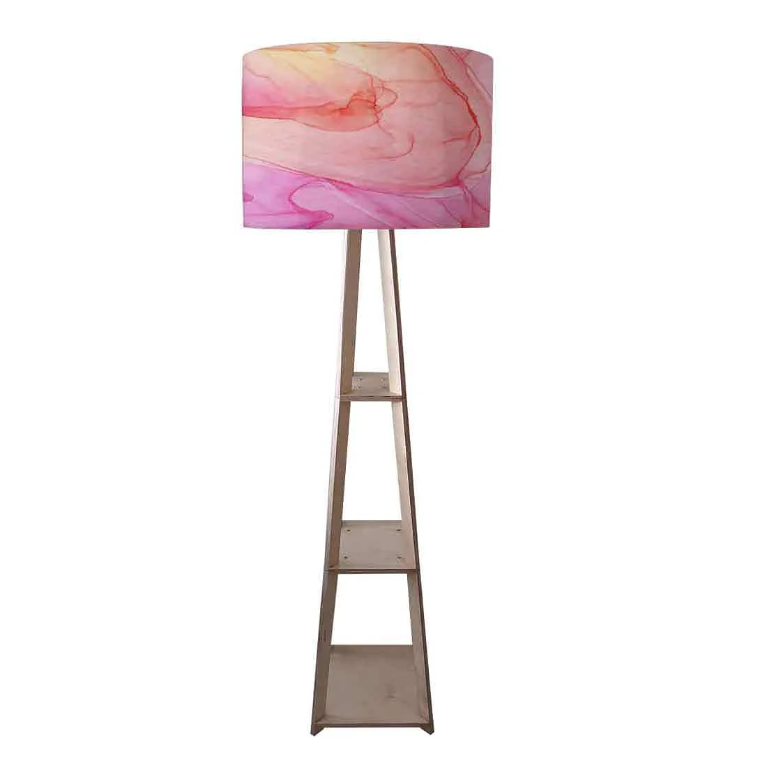 Large Wooden Floor Lamp - Pink Purple Ink Watercolor