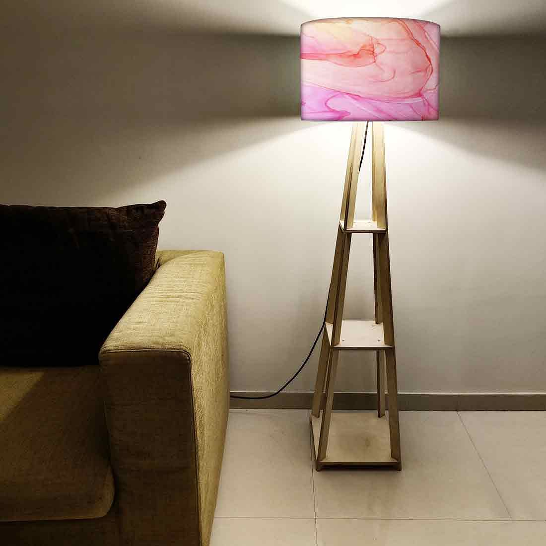 Large Wooden Floor Lamp - Pink Purple Ink Watercolor - Image 5