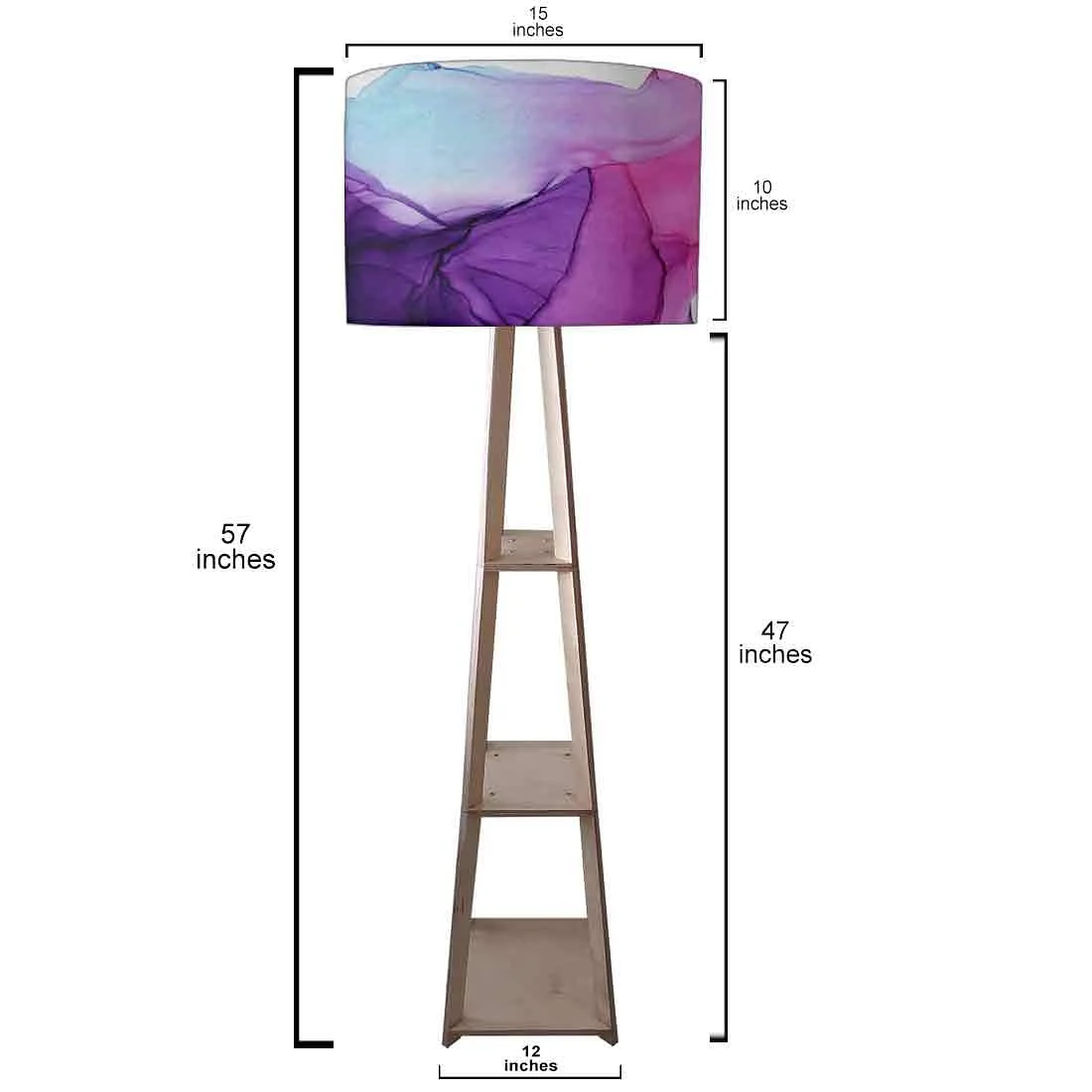 Small Wooden Floor Lamp - Pink Purple Ink Watercolor - Image 3