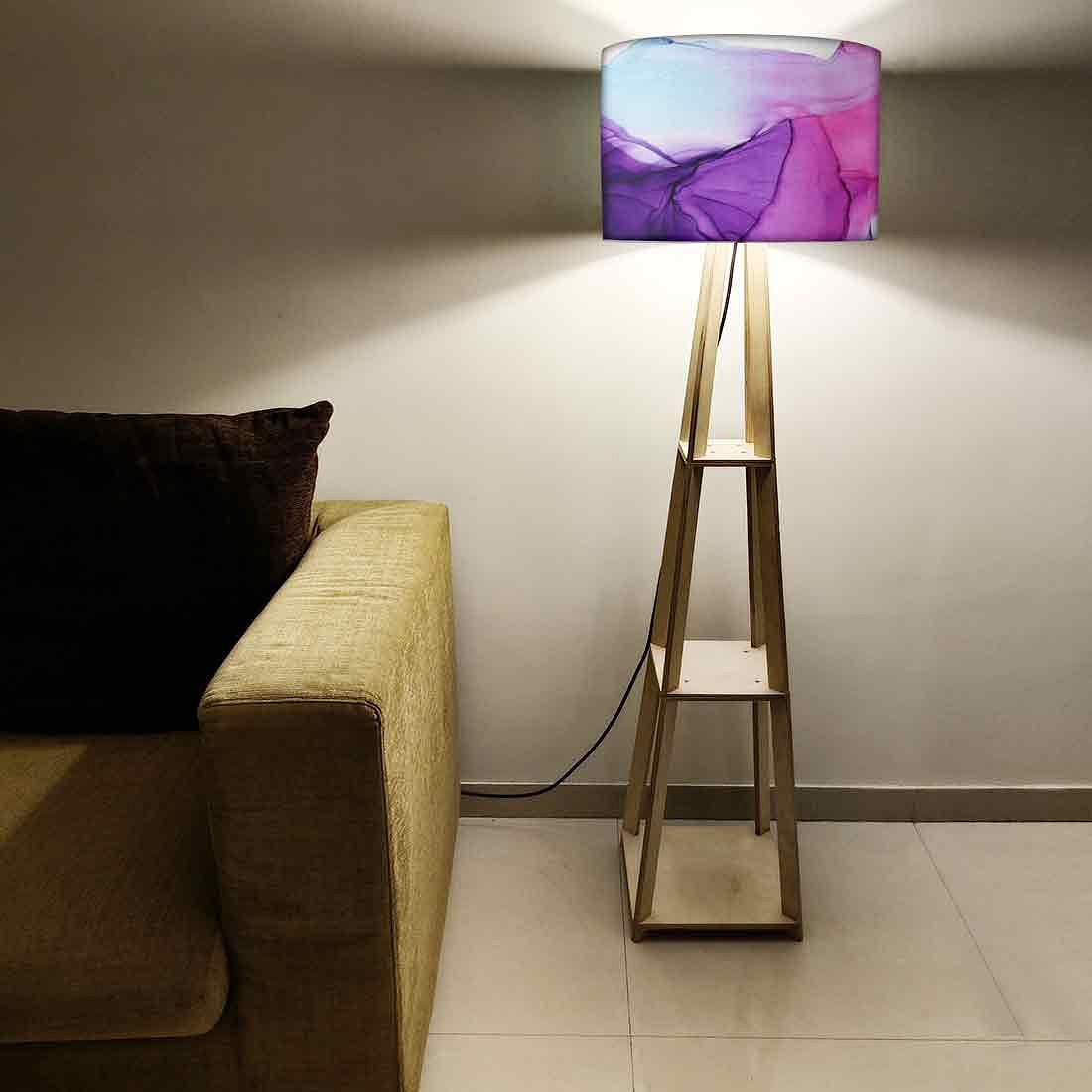 Small Wooden Floor Lamp - Pink Purple Ink Watercolor - Image 5