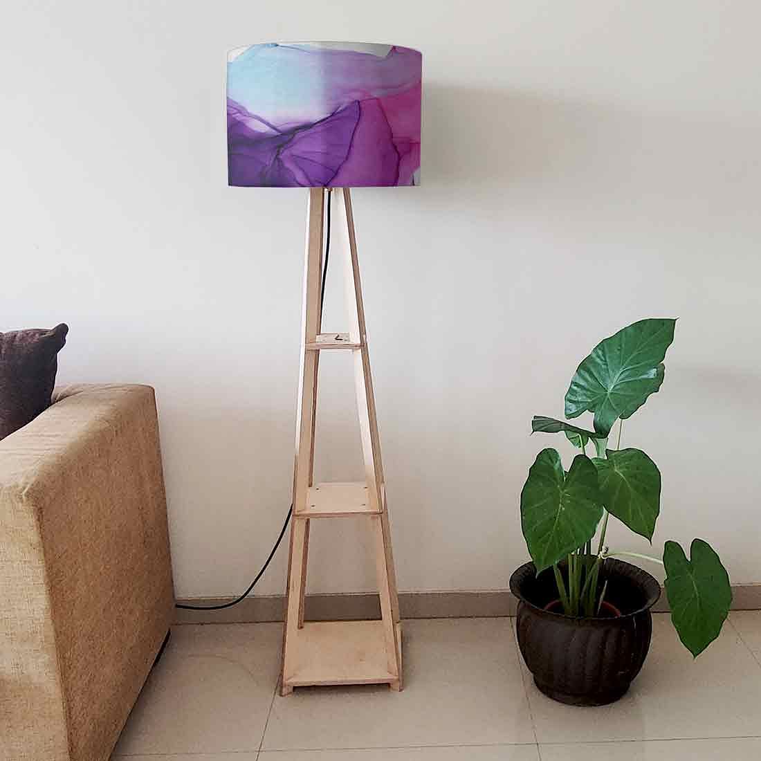 Small Wooden Floor Lamp - Pink Purple Ink Watercolor - Image 6