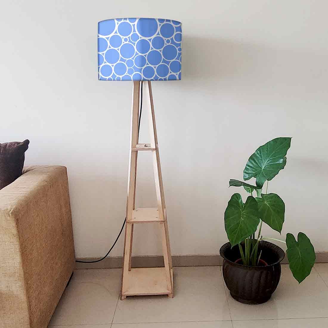Tripod Floor Lamps for Living Room with Shelf - Blue Circles