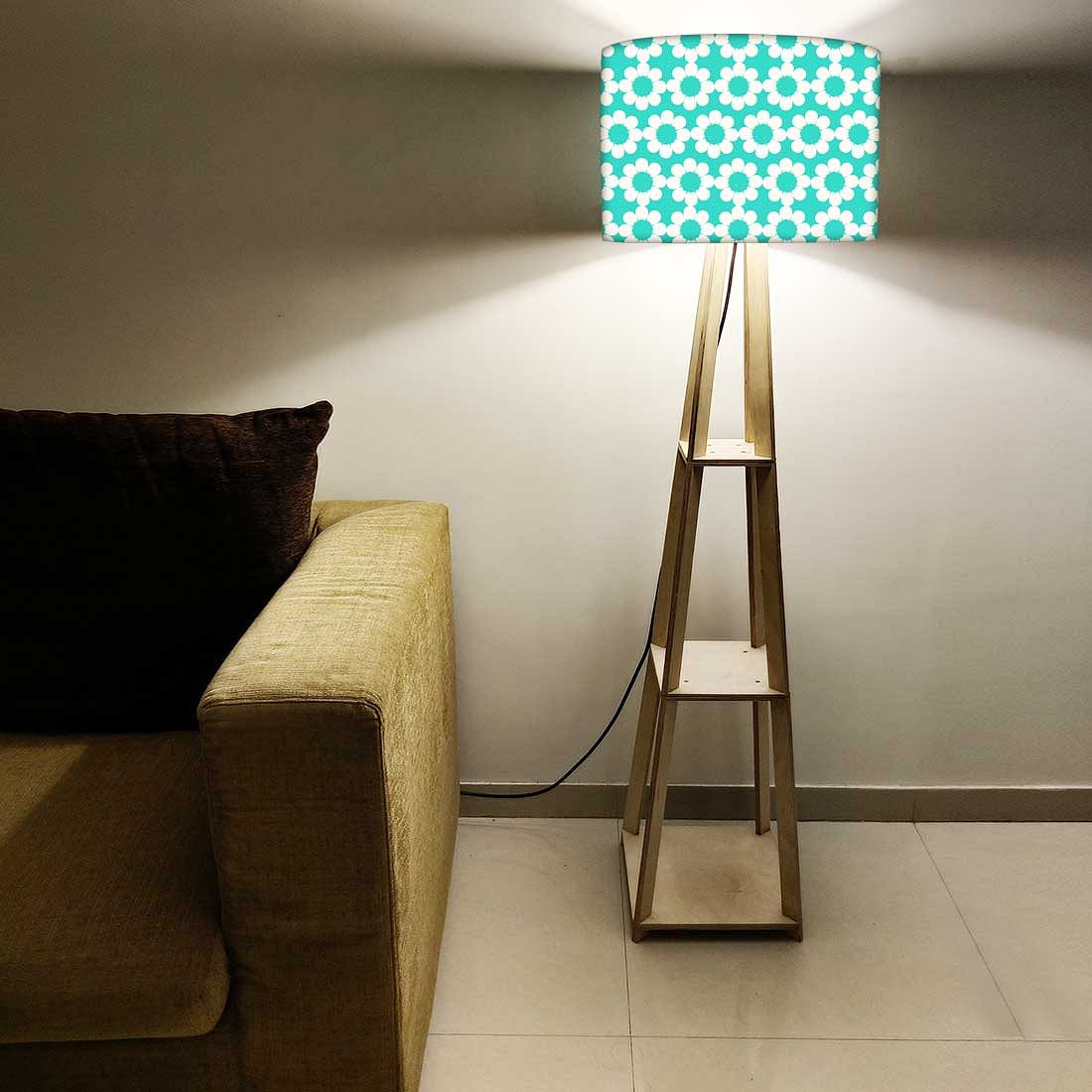 Wooden Tripod Floor Lamp - Teal Patterns - Image 5