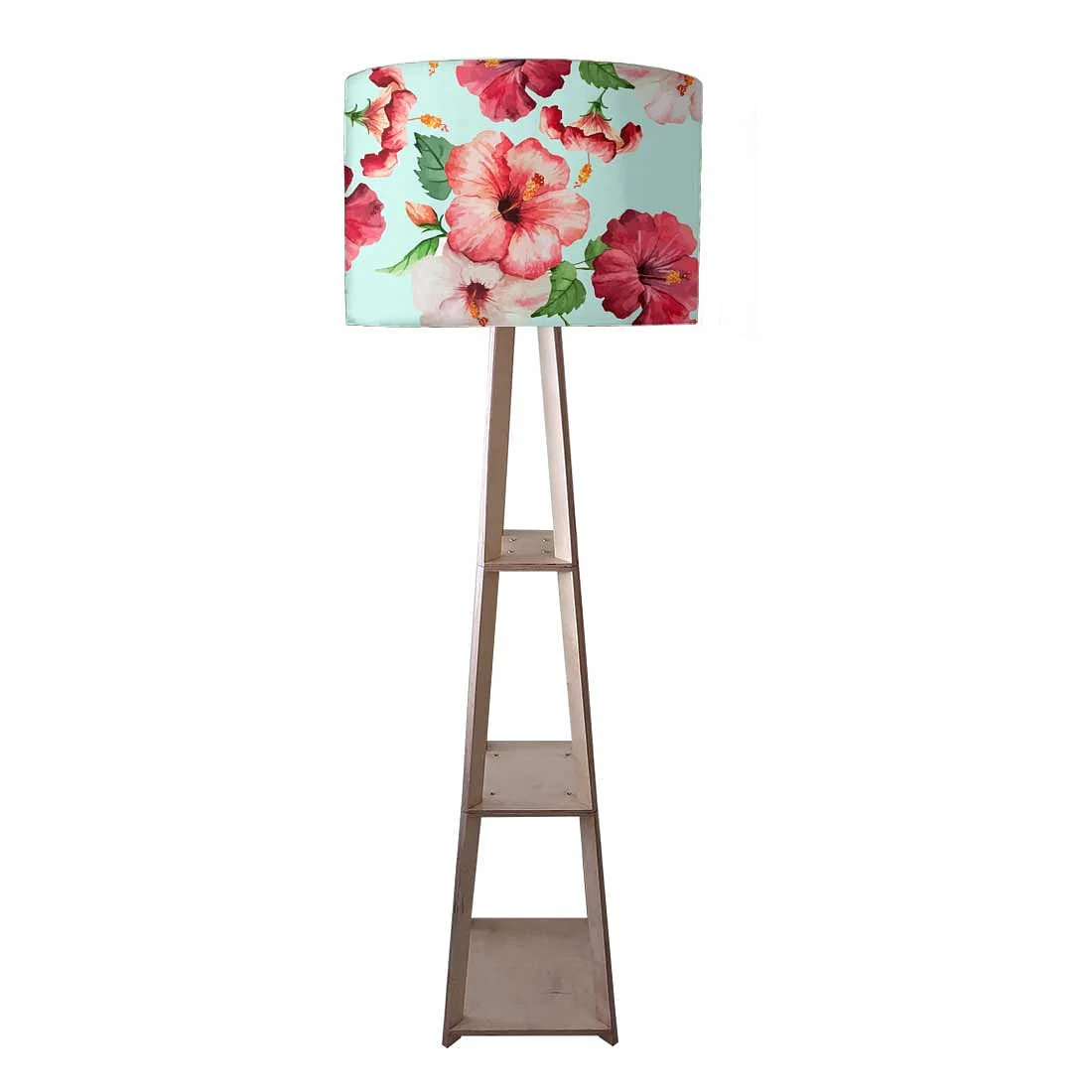 Wooden Floor Lamp Decorative for Living Room - Red Hibiscus - Image 3