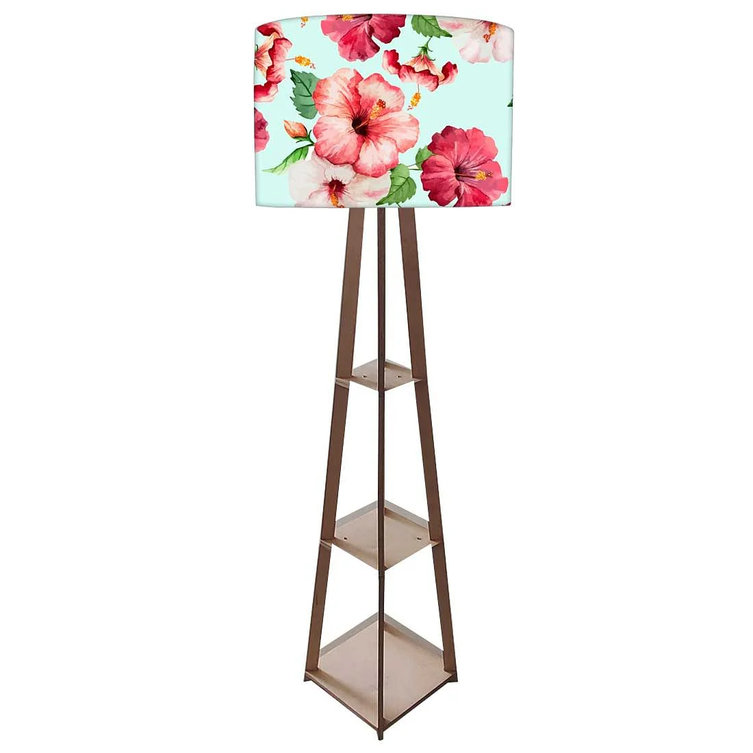Wooden Floor Lamp Decorative for Living Room - Red Hibiscus - Image 5