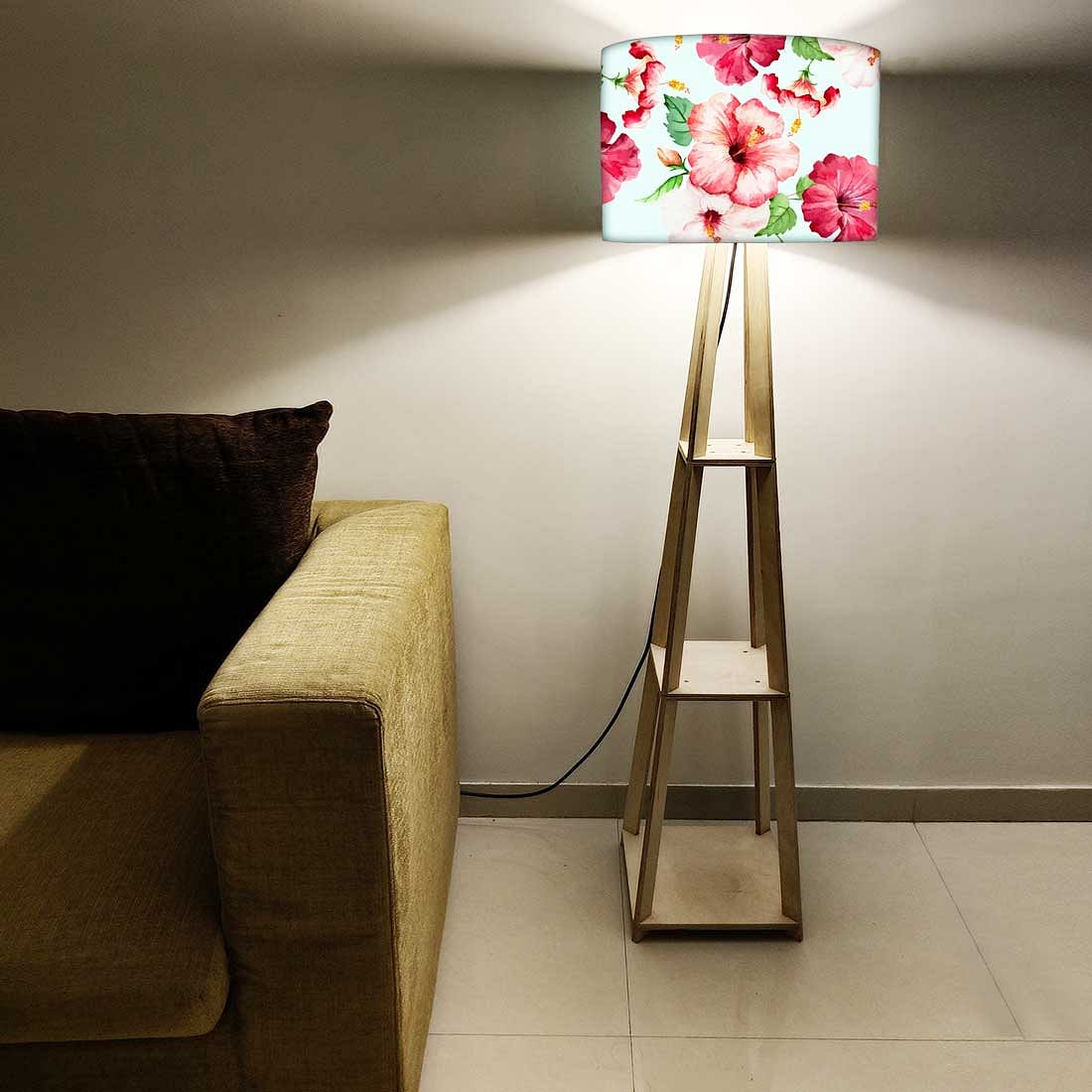 Wooden Floor Lamp Decorative for Living Room - Red Hibiscus - Image 6