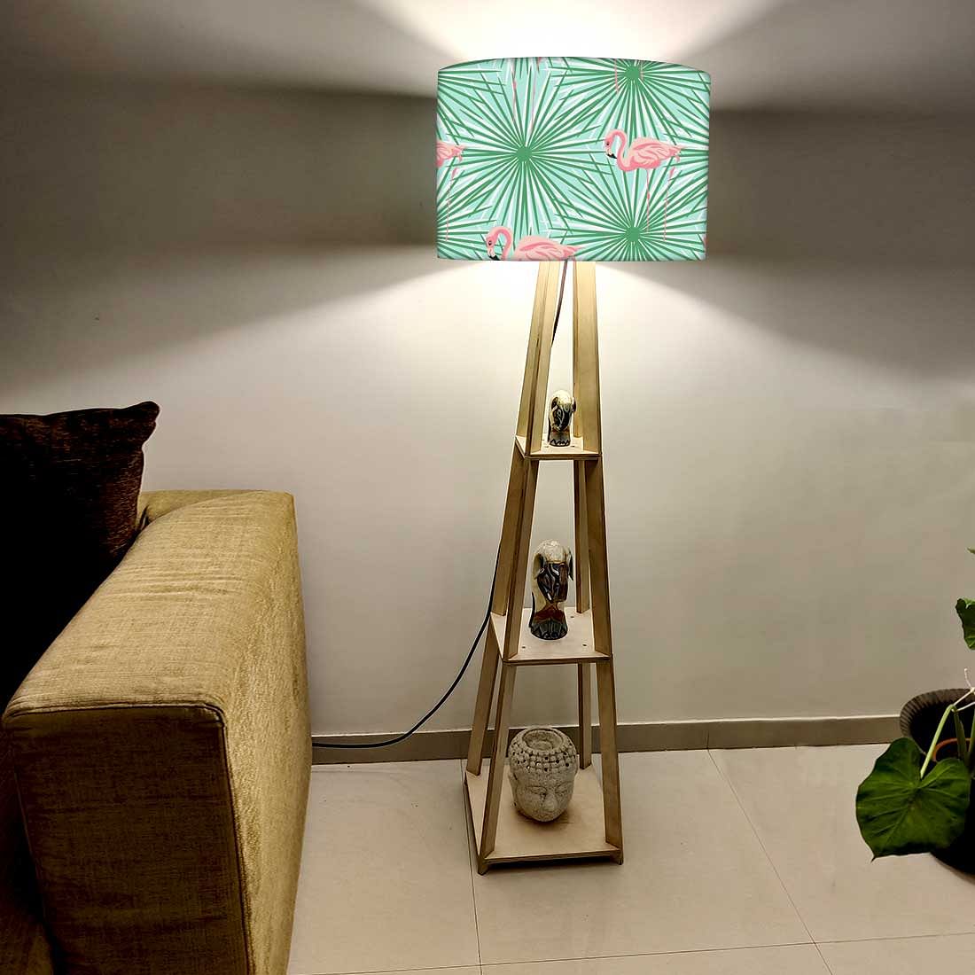 Wooden Floor Lamp for Living Room - Flamingo Green Leaves - Image 2
