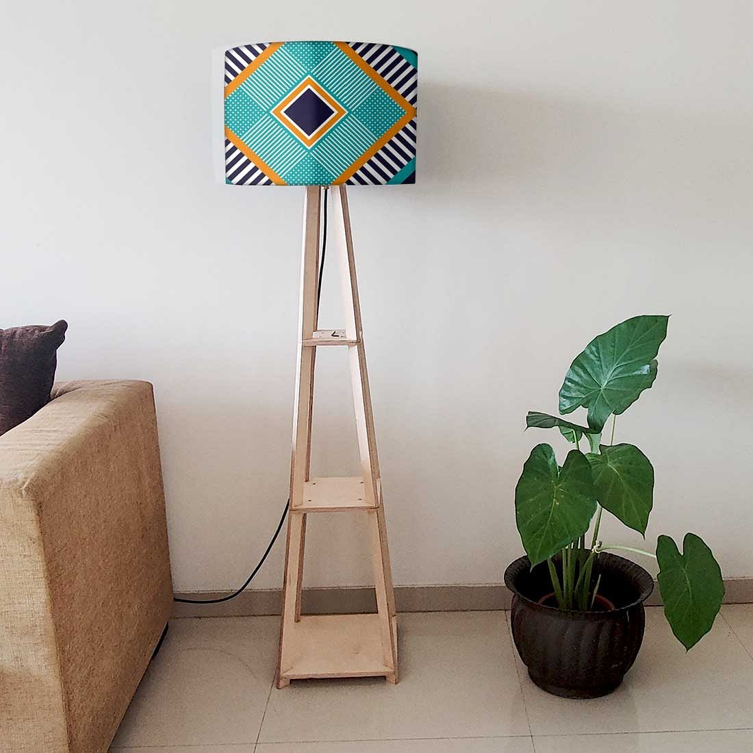Tripod Wooden Floor Lamp with Shelves - Geometric - Image 6