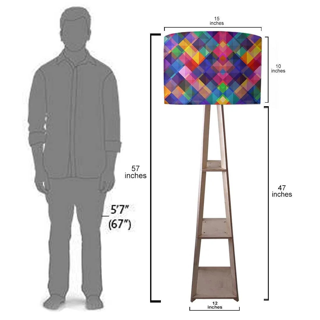 Wooden Tripod Floor Lamp for Living Room - Multicolor Burlap - Image 7