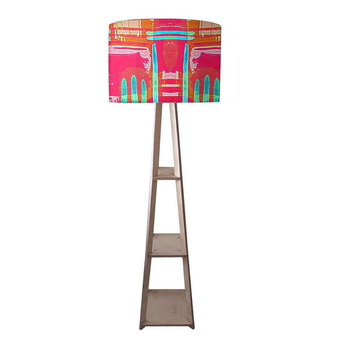 Standing Wooden Tripod Light - Pink Abstract