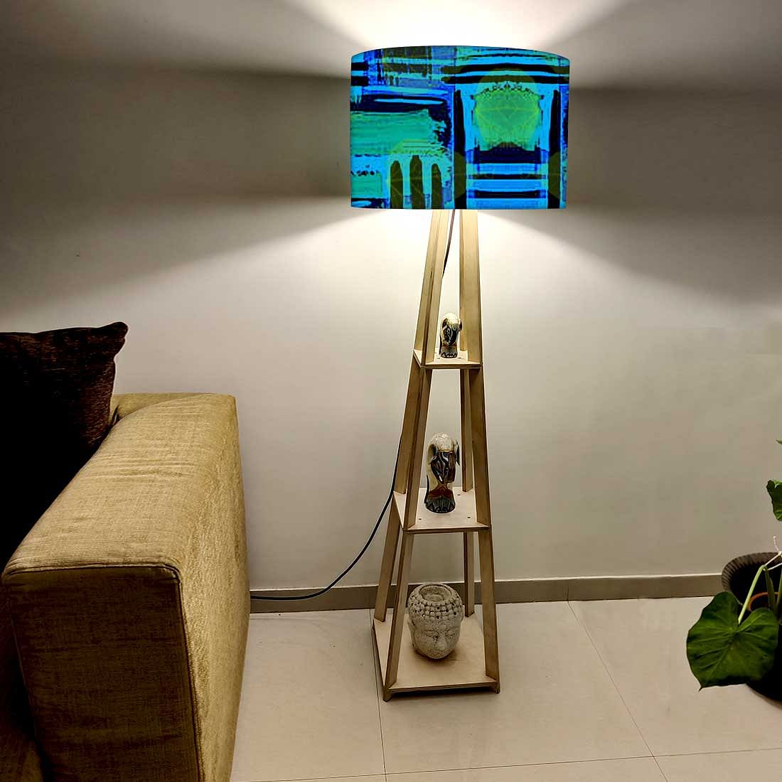 Wooden Tripod Floor Lamp - Blue Abstract - Image 2