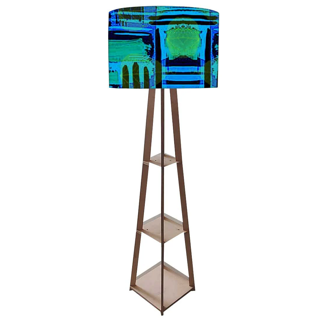Wooden Tripod Floor Lamp - Blue Abstract - Image 4