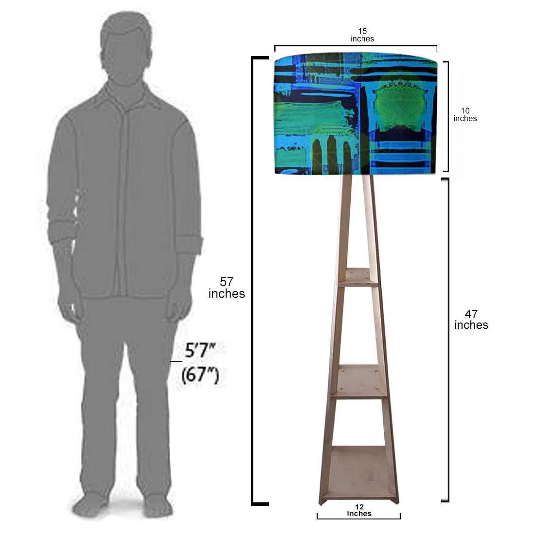 Wooden Tripod Floor Lamp - Blue Abstract - Image 7