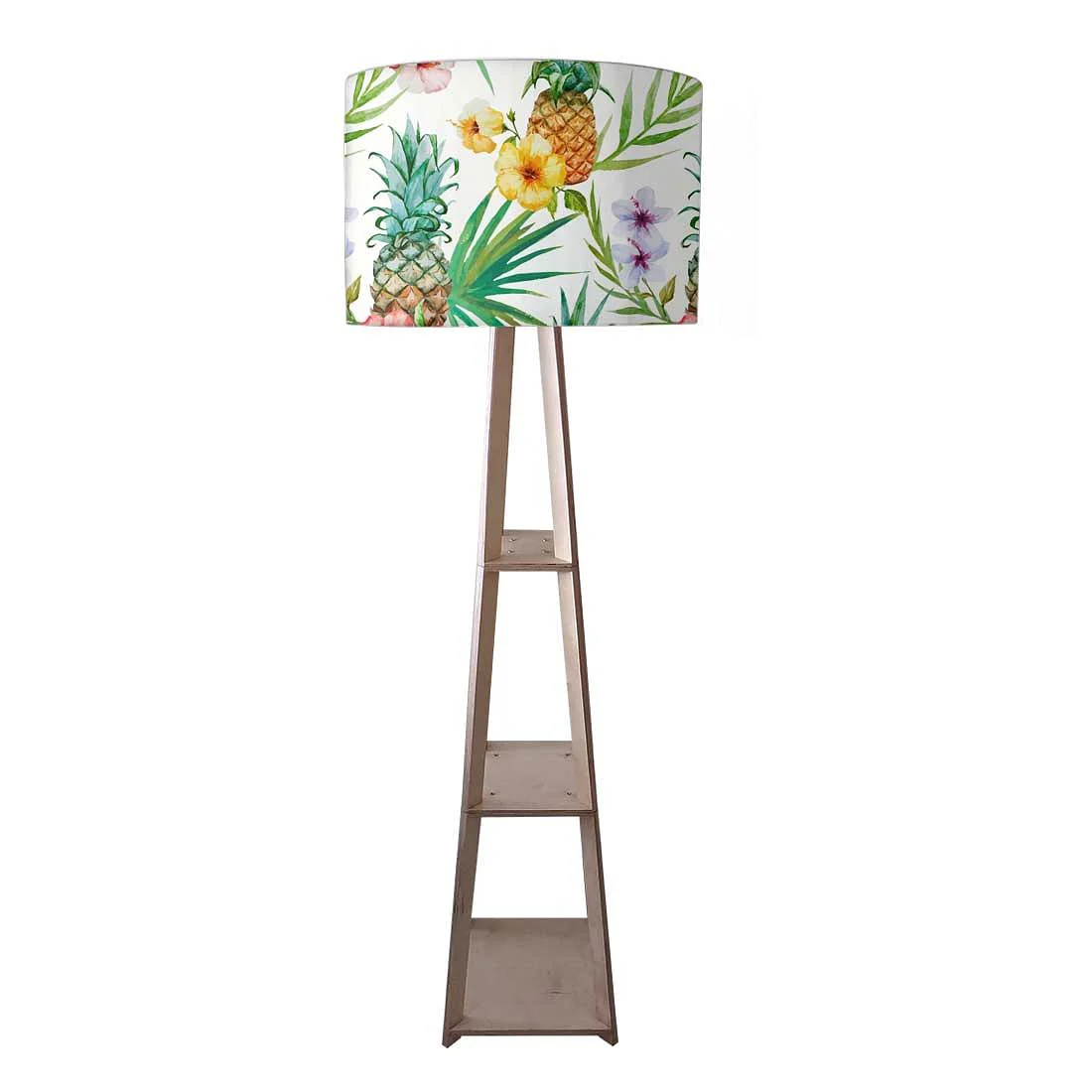 Bedroom Reading Lamp Floor Wooden with Shelf - Fruits Floral