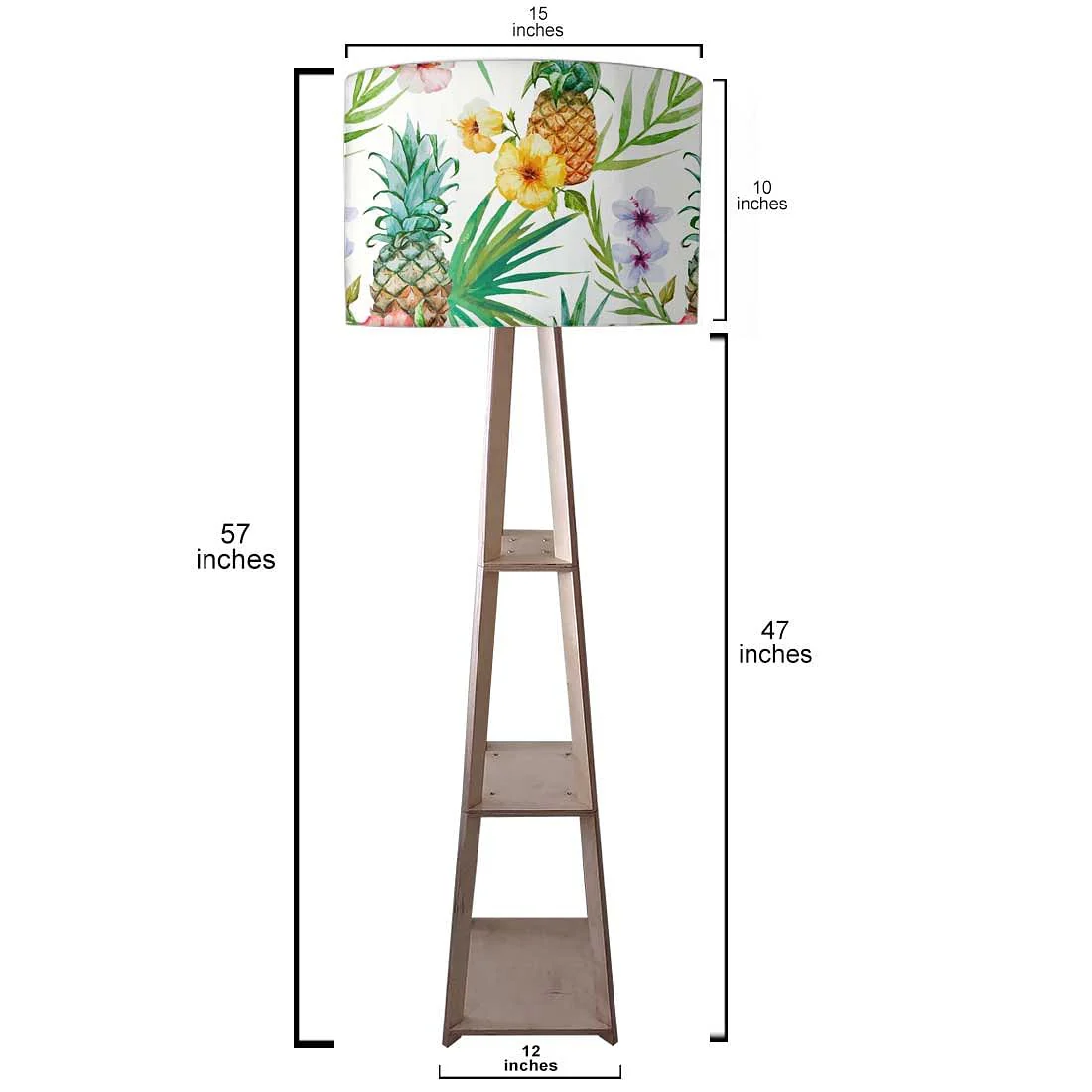 Bedroom Reading Lamp Floor Wooden with Shelf - Fruits Floral - Image 3