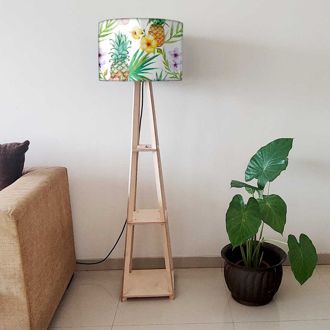 Bedroom Reading Lamp Floor Wooden with Shelf - Fruits Floral - Image 6