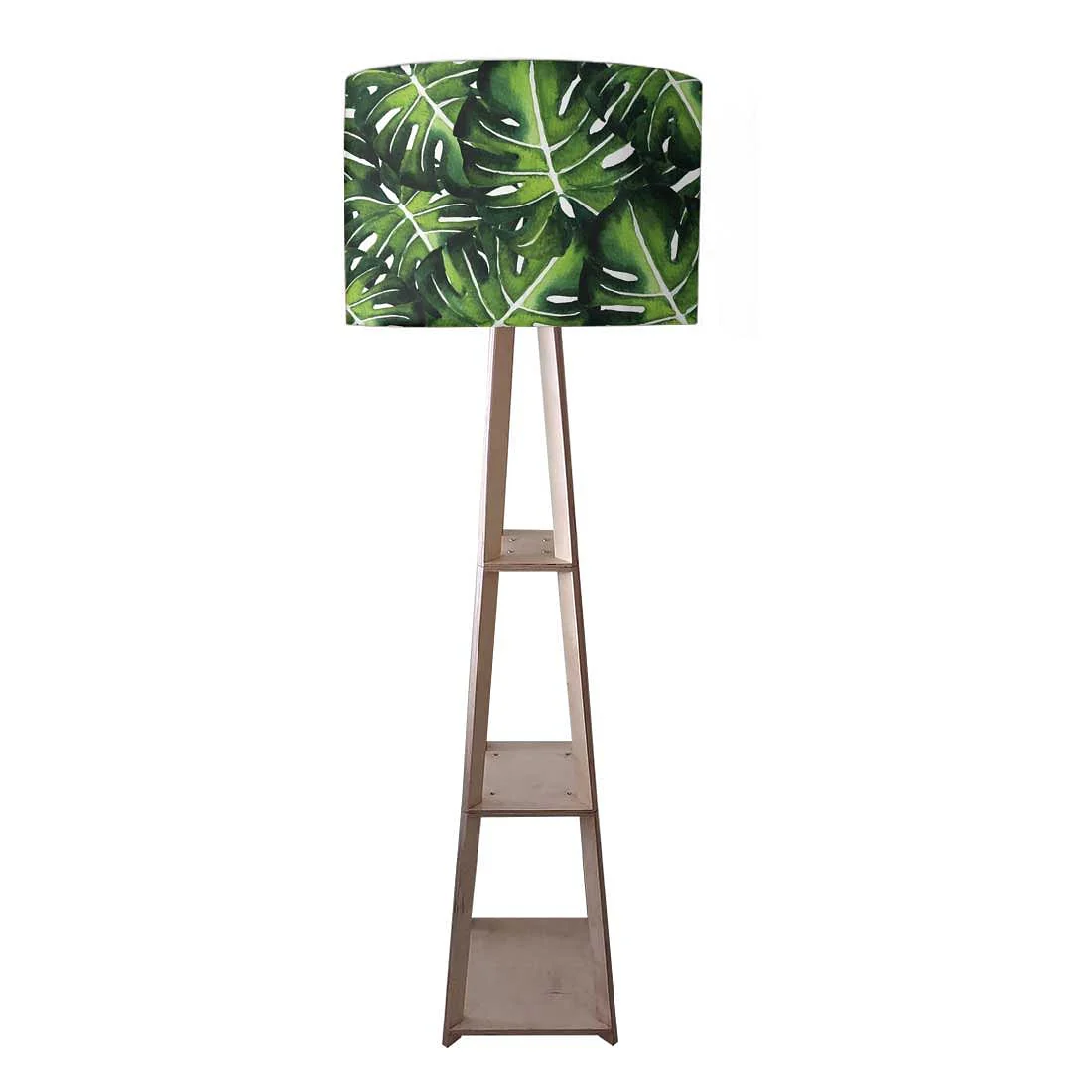 Tall Wooden Standing Lamps with Shelf - Monestera Jungle