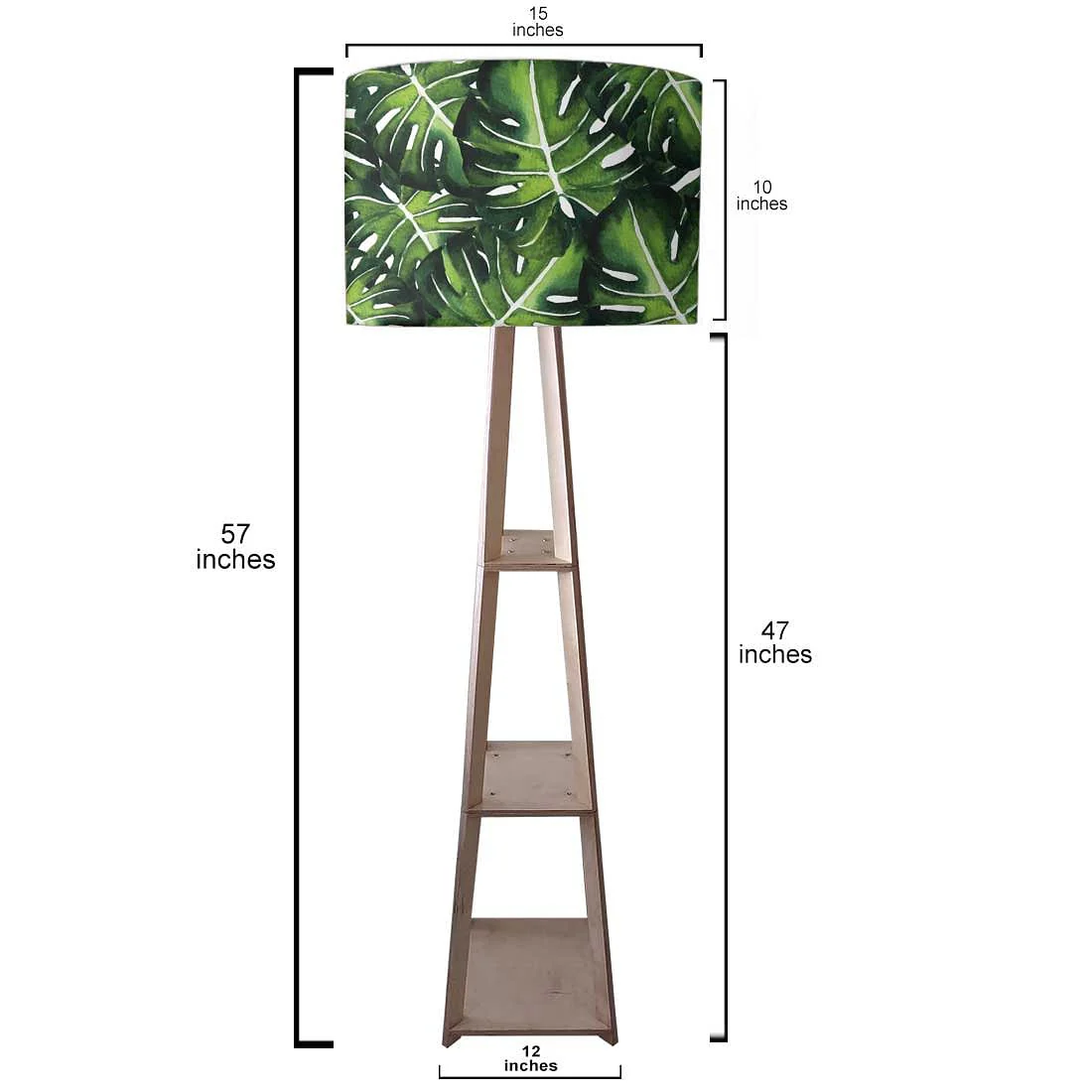 Tall Wooden Standing Lamps with Shelf - Monestera Jungle - Image 3