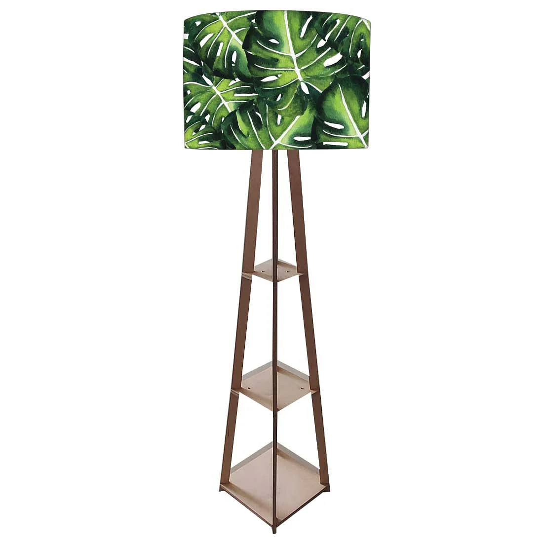 Tall Wooden Standing Lamps with Shelf - Monestera Jungle - Image 4