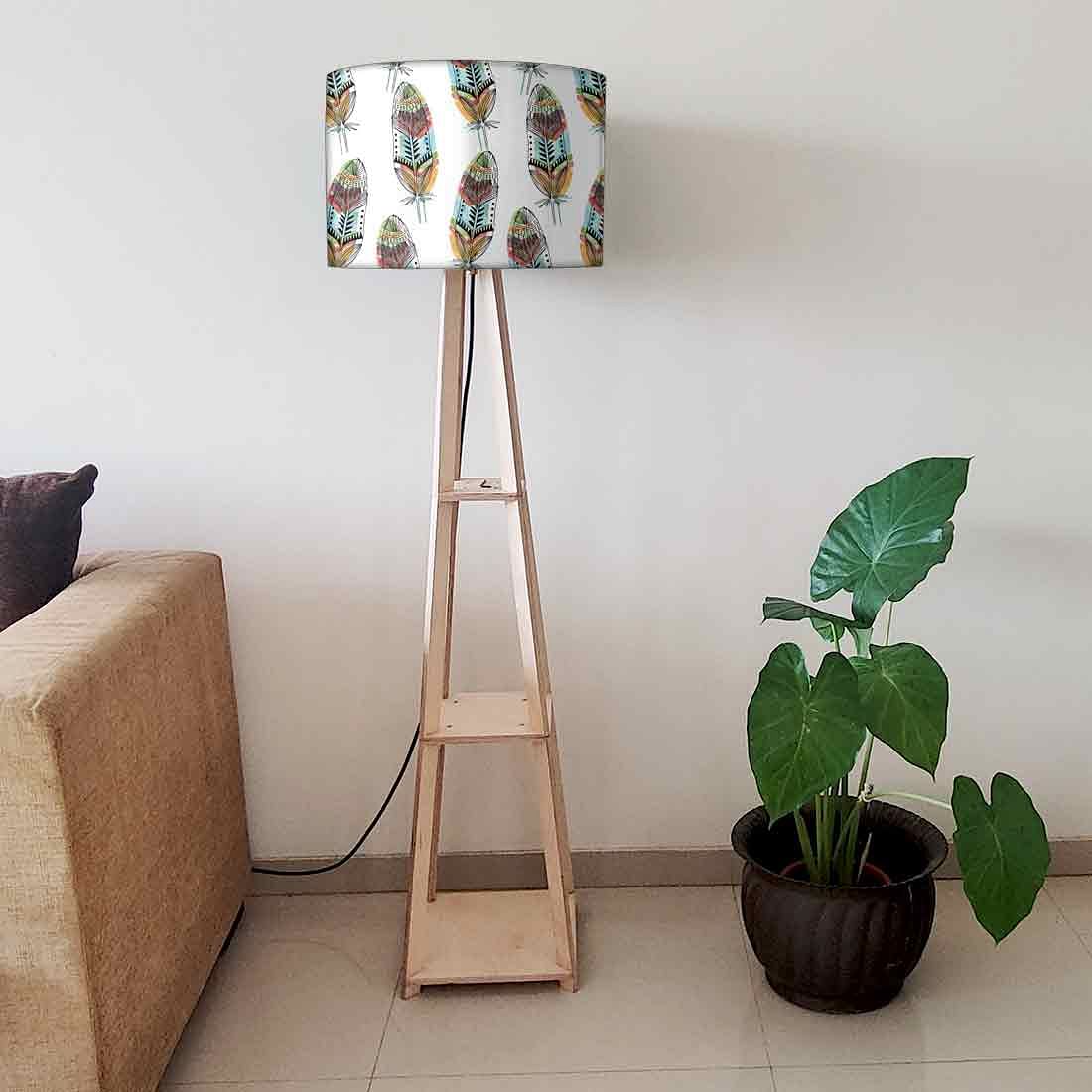 Wooden Floor Lamps Homecentre with Shelves - Feathers - Image 6