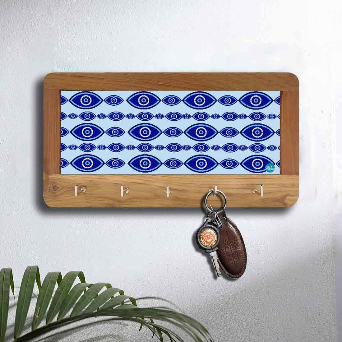 Designer Wall Mount Wooden Key Holder for Home & Office - Evil Eye Protector