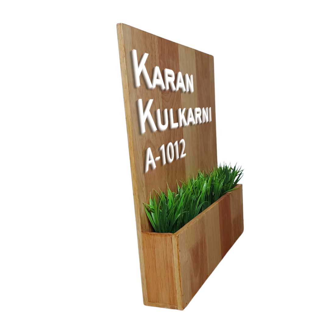 Wooden Name Board with Planter Artificial Greens Included-3D Raised Fonts - Image 2