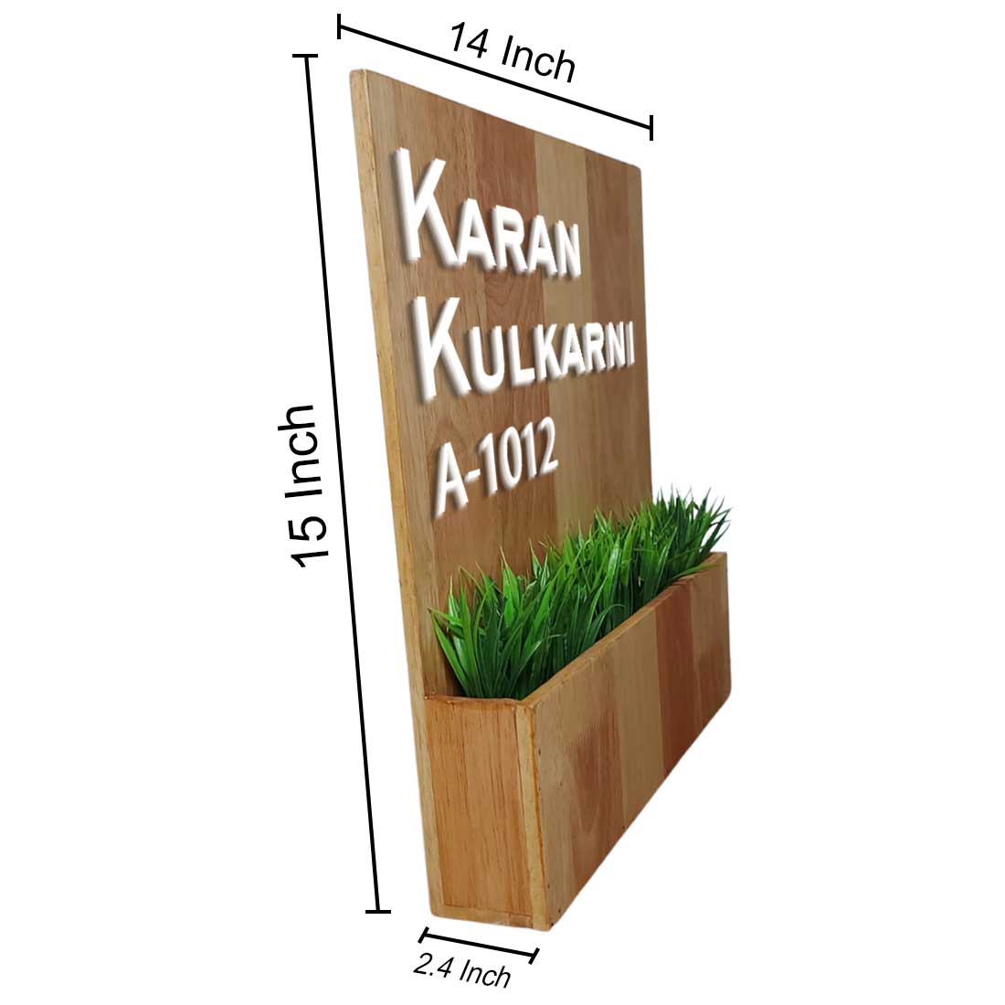 Wooden Name Board with Planter Artificial Greens Included-3D Raised Fonts - Image 4