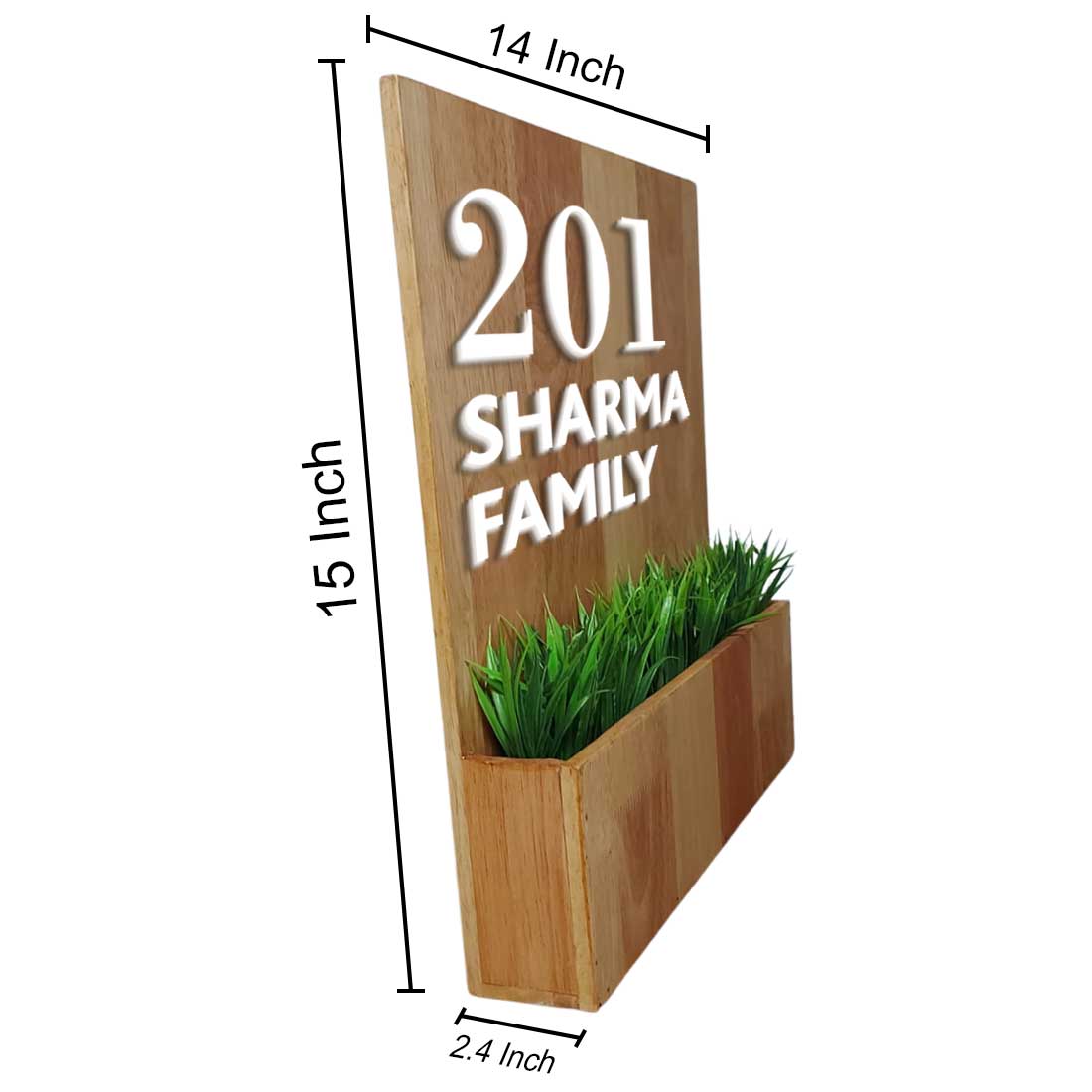 Wooden Name Plate for House with Planter Artificial Greens Included-3D Raised Fonts - Image 2