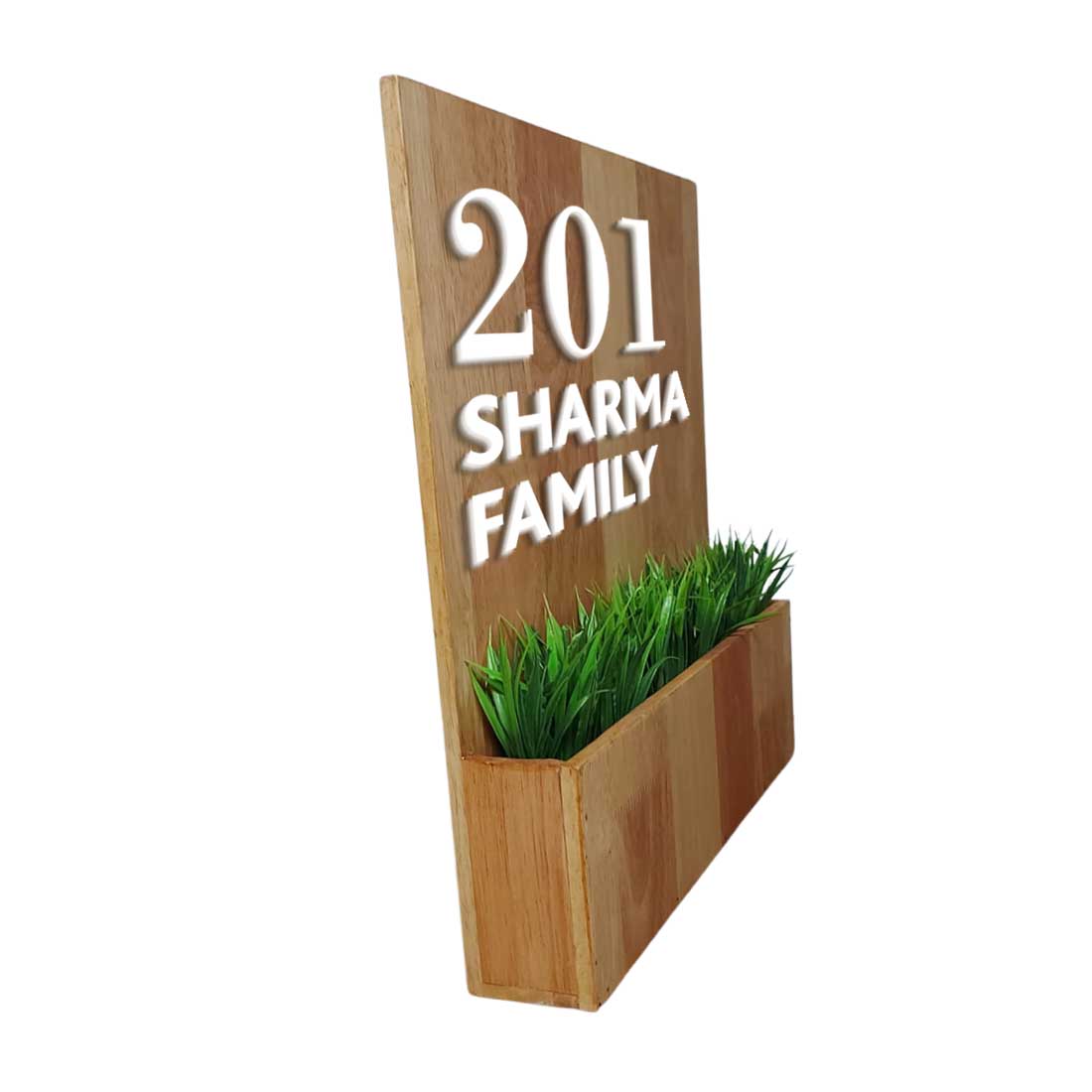 Wooden Name Plate for House with Planter Artificial Greens Included-3D Raised Fonts - Image 3