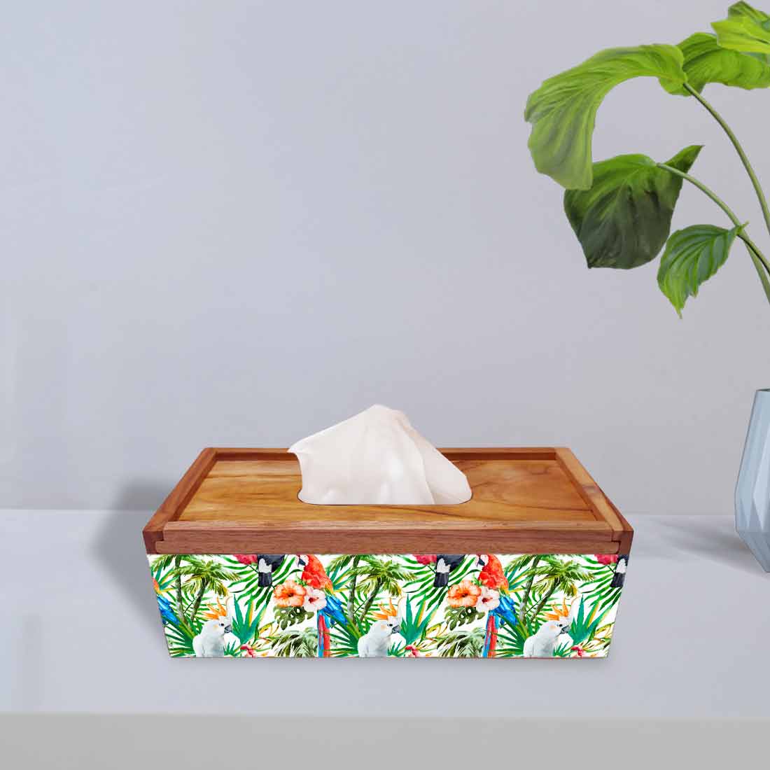 Designer Wooden Tissue Box for Car Office - Leaves - Image 2