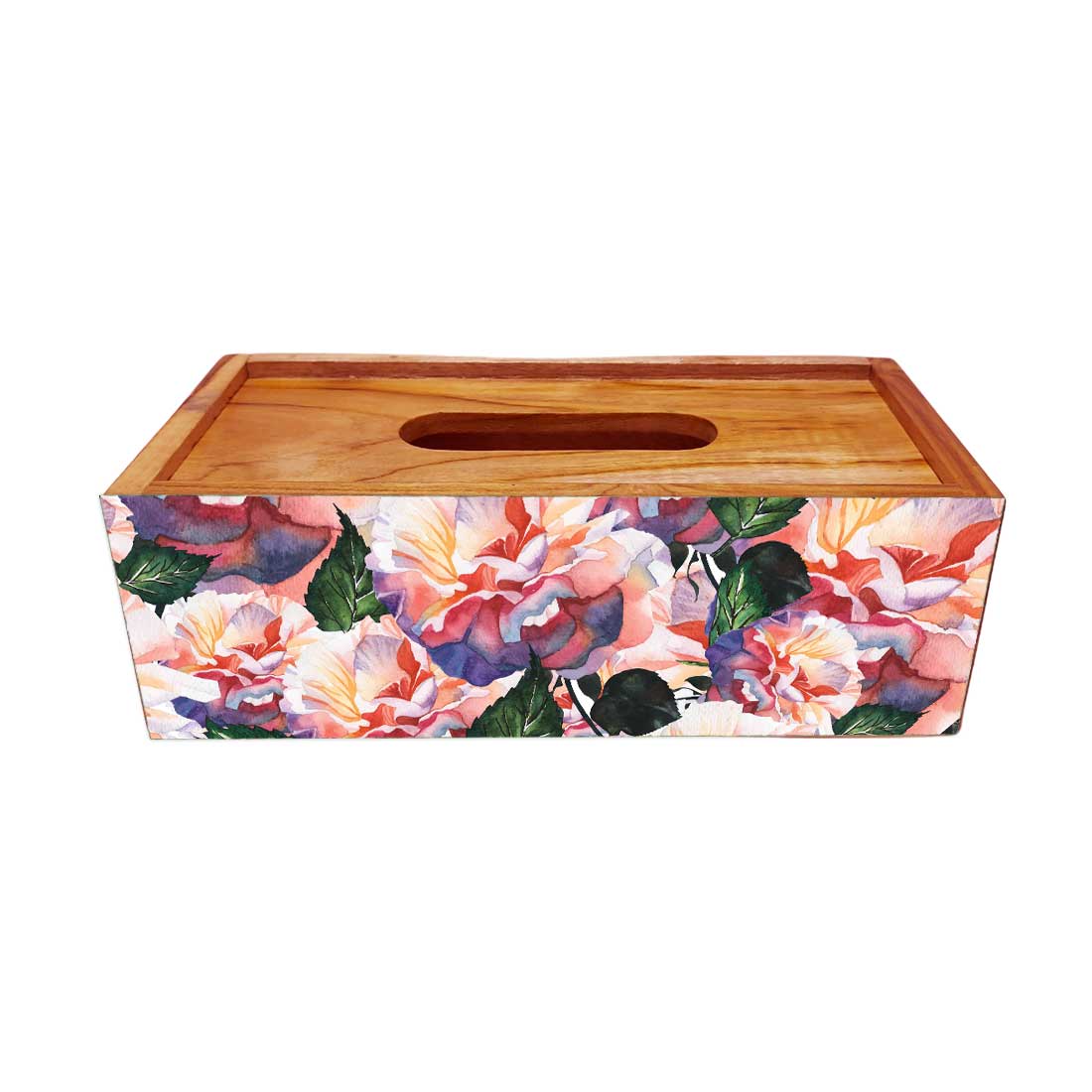 Wooden Tissue Holder Box for Home Office - Flower - Image 3