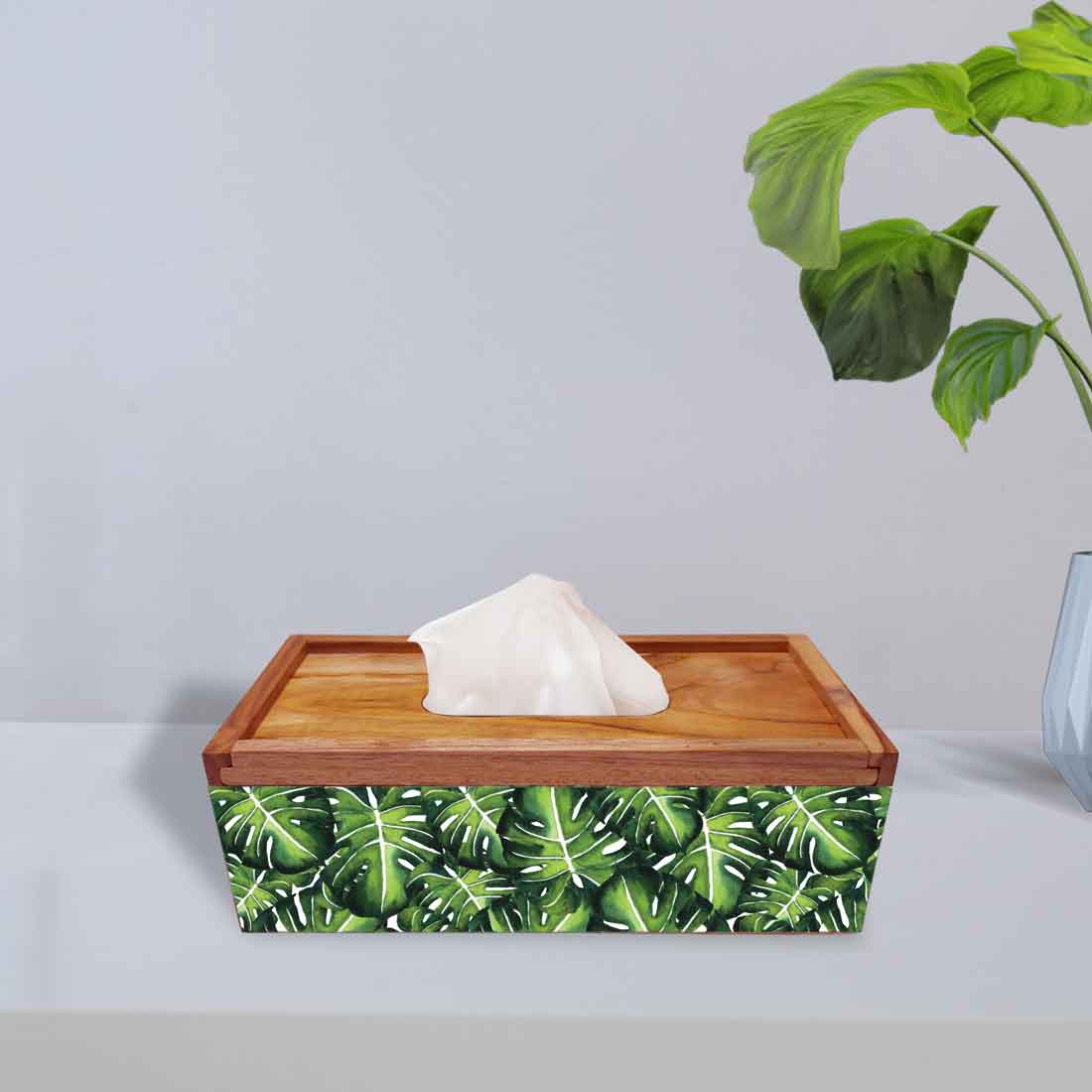 Designer Wooden Tissue Holder for Dining Table - Monstera - Image 2