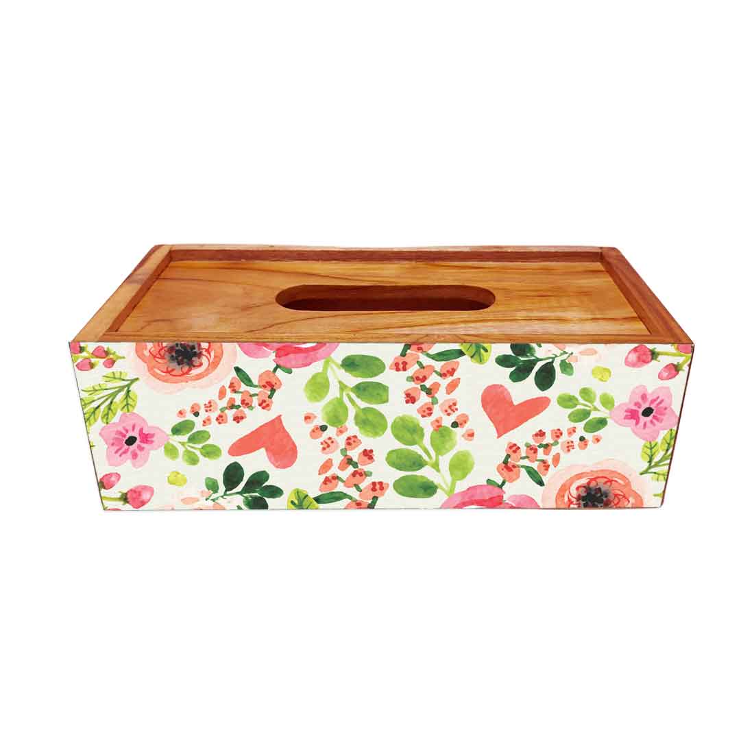 Wooden Rectangular Tissue Box Cover for Home Kitchen - Flowers - Image 3