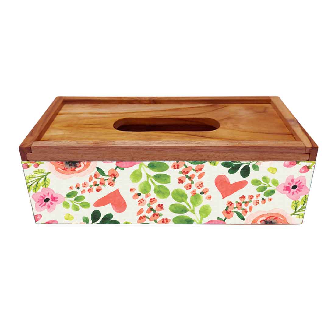 Wooden Rectangular Tissue Box Cover for Home Kitchen - Flowers - Image 4