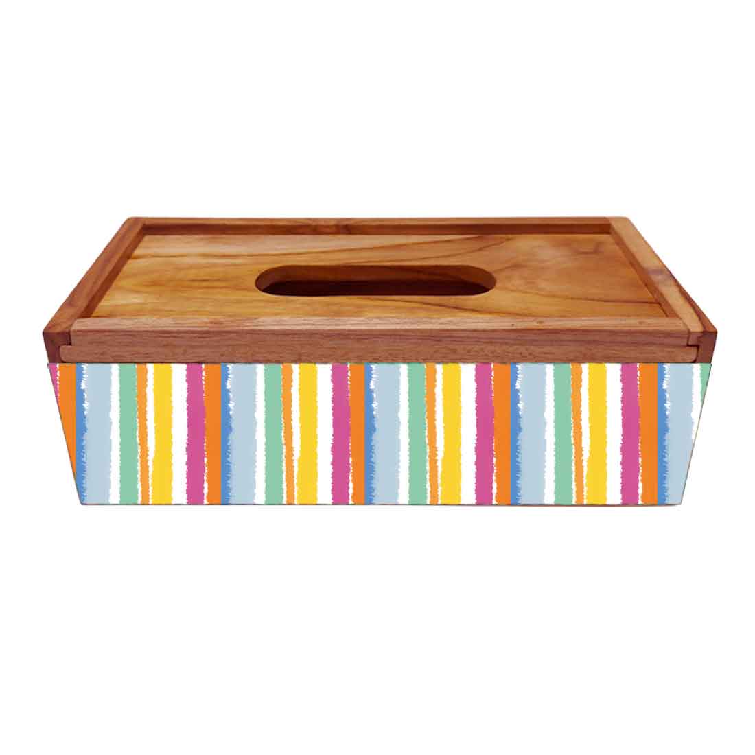 Designer WoodenTissue Box Holder for Car Office - Multicolor Stripe - Image 4