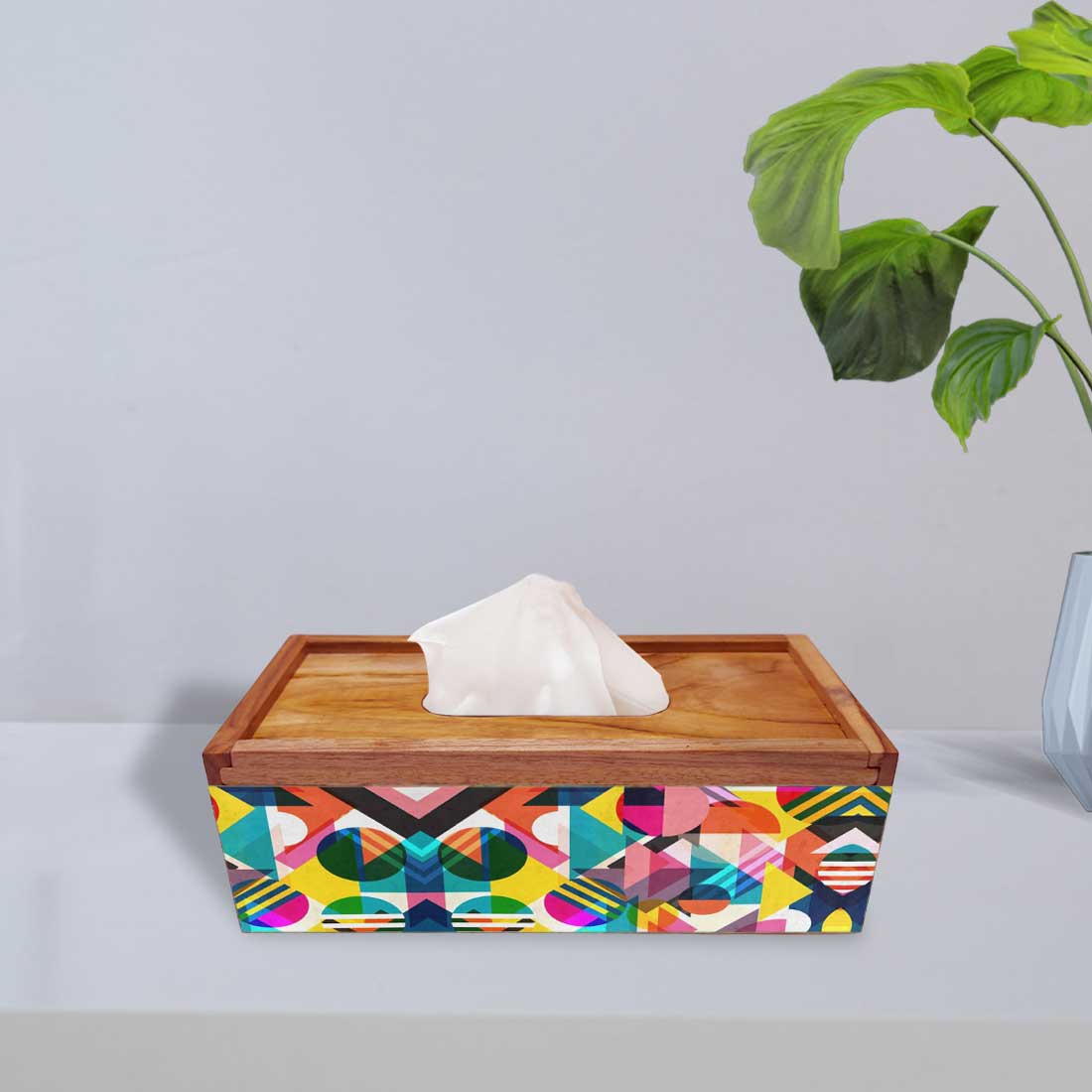 Wooden Tissue Cover Box for Home Office Car - Multicolor - Image 2