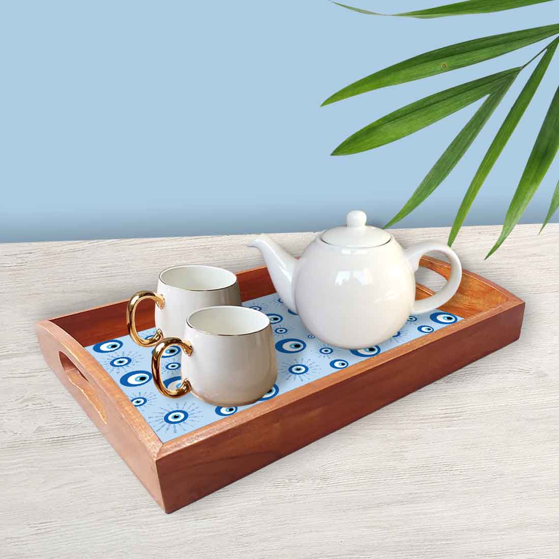 Wooden Tray Service Set of 3 for Dining and Kitchen Use Evil Eye - Image 2
